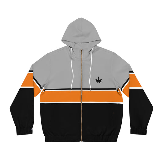 Cannabis Leaf Striped Full‑Zip Hoodie — Men’s Streetwear Jacket