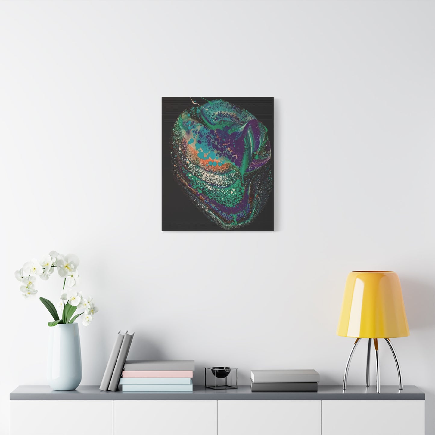 Abstract Fluid Art Canvas Print — Teal, Purple & Gold Swirl Matte Stretched Wall Art