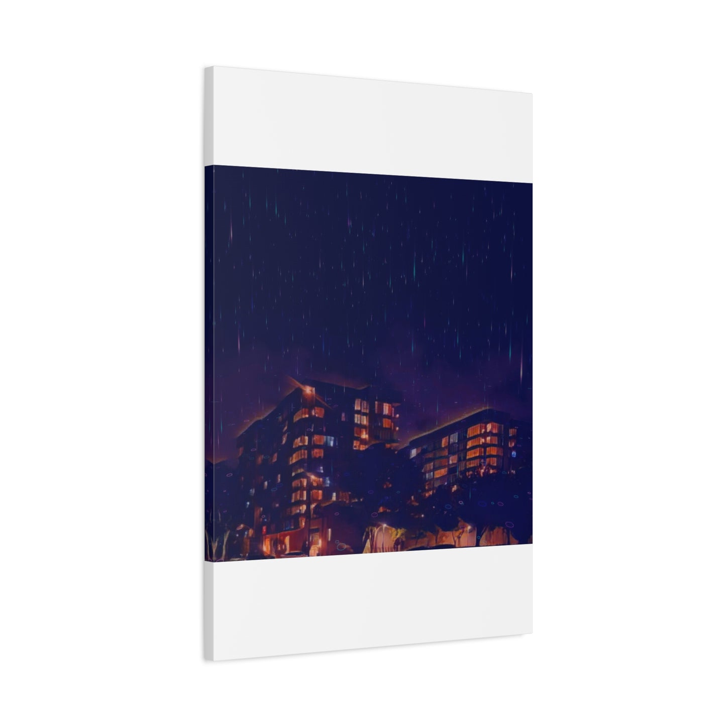 Neon Percipitation @ night - Canvas Print — Moody Urban Wall Art