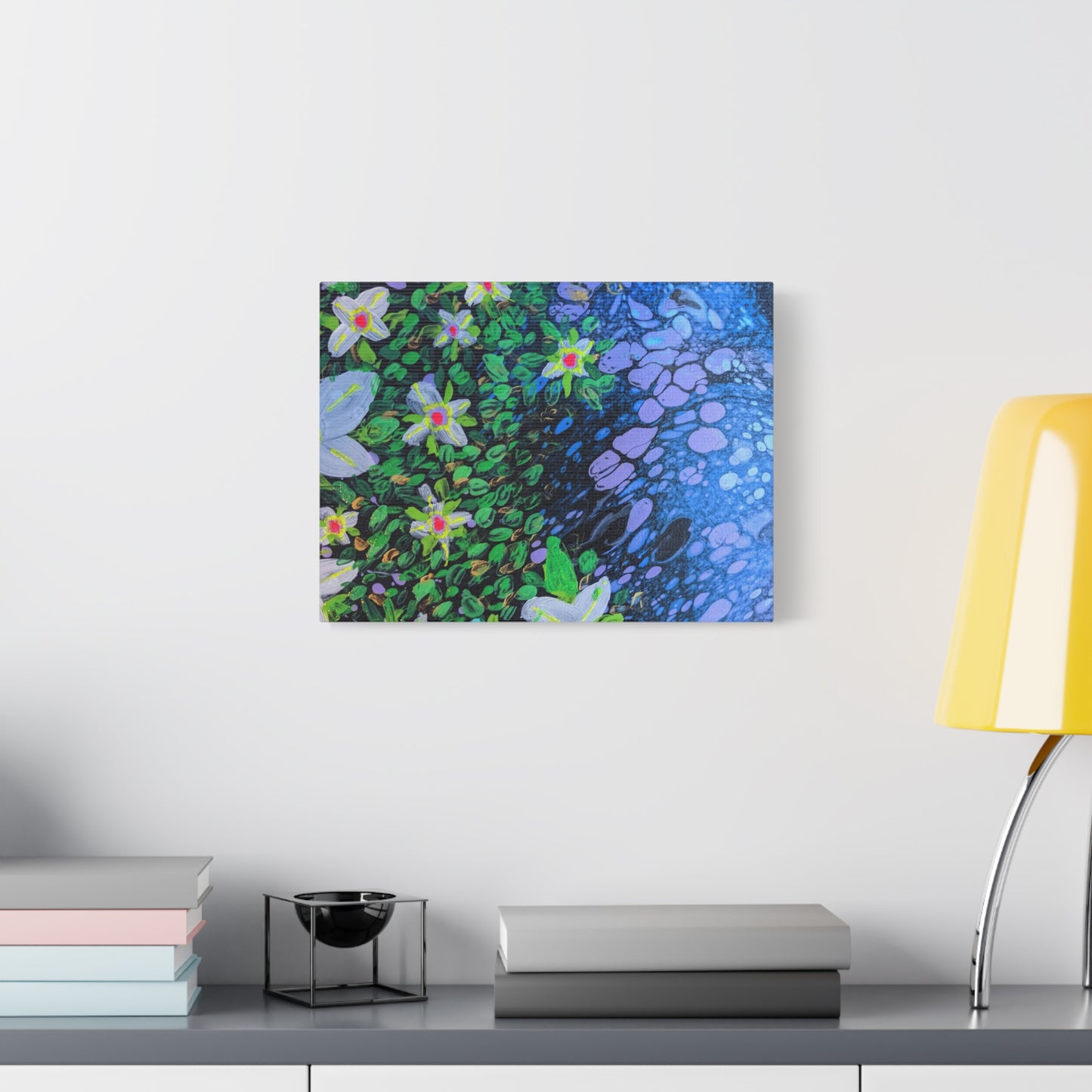 Floetrol&Flowers -  Reef Matte Canvas Wall Art — Blue & Green Abstract Flower Painting