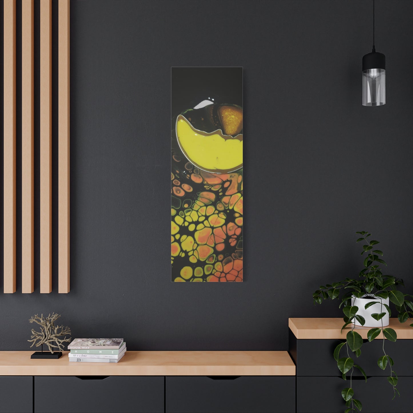 Abstract Fluid Art Canvas Print — Yellow & Black Cell Pour