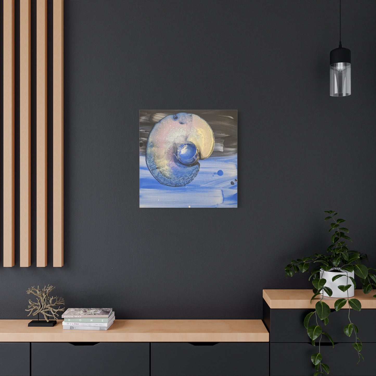 the nautilus - Abstract Blue Spiral Matte Canvas Art - Nautical Coastal Wall Decor