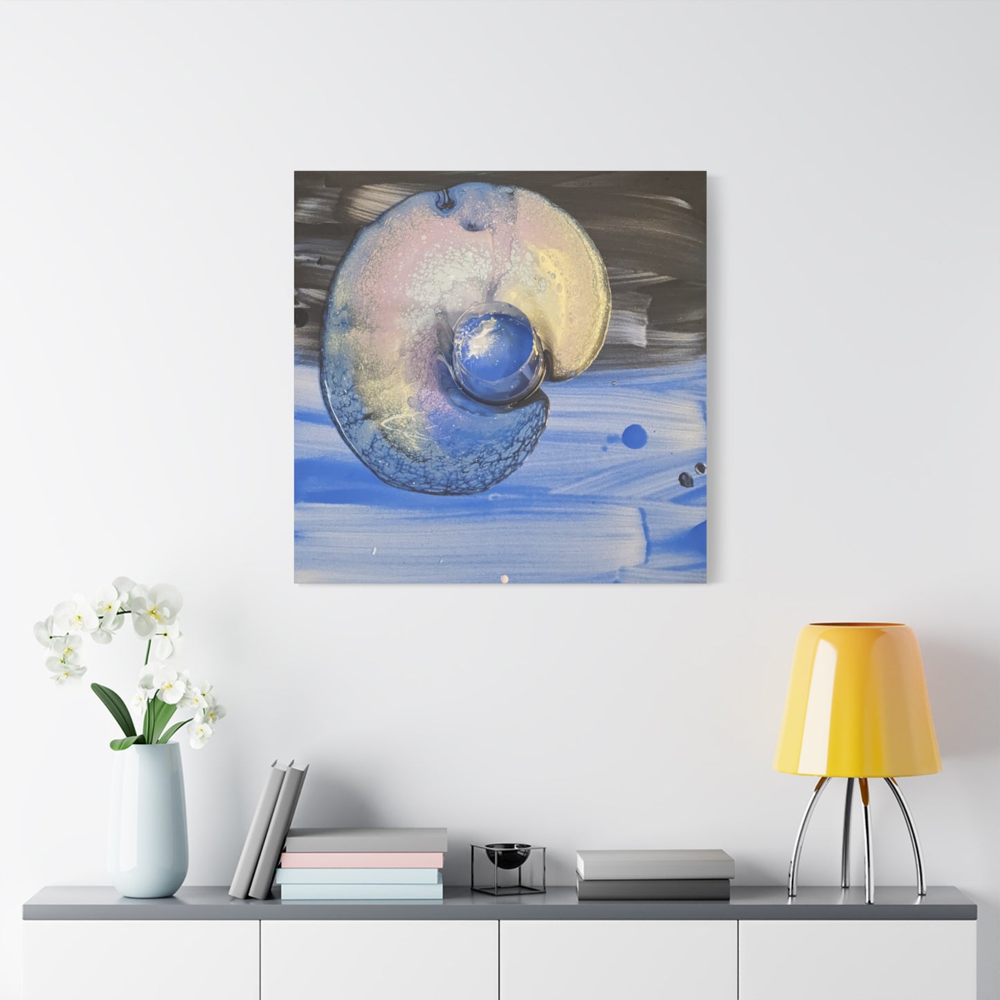 the nautilus - Abstract Blue Spiral Matte Canvas Art - Nautical Coastal Wall Decor