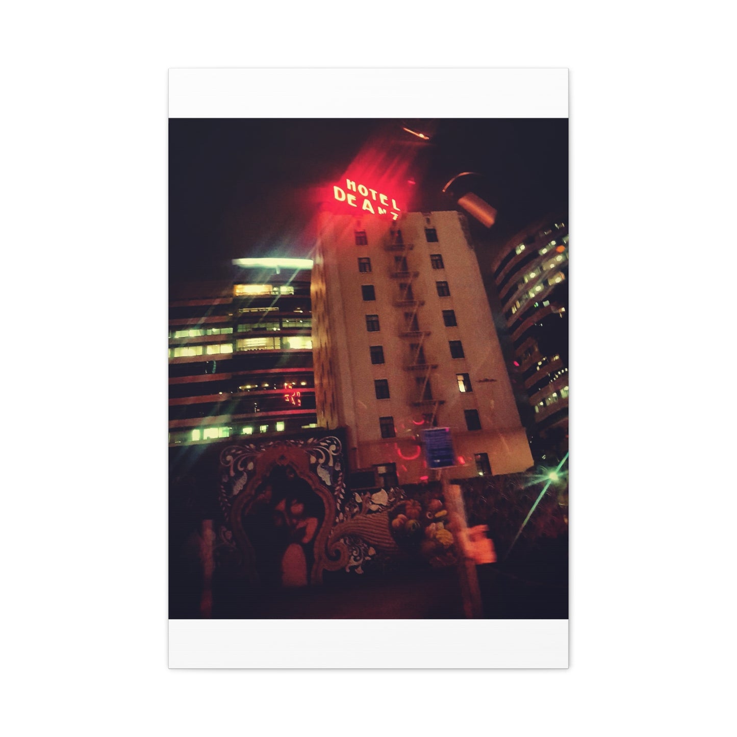 Hotel DeAnza - City Nightscape Canvas Print — Urban Street Art Building Matte Stretched 1.25"