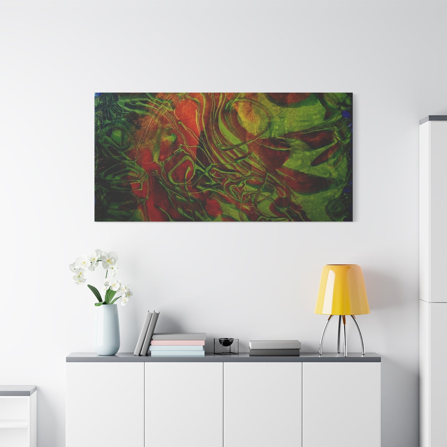 Abstract Green & Red Fluid Art Canvas Print