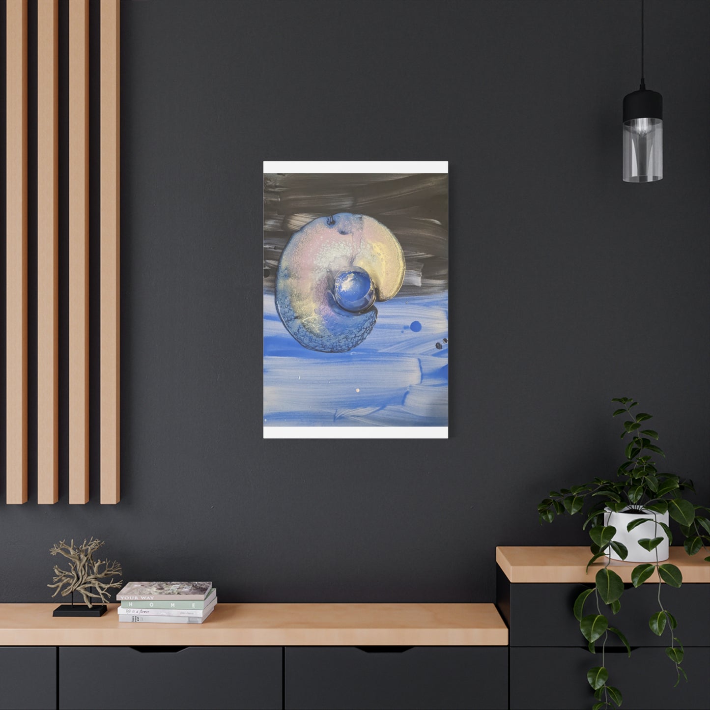 the nautilus - Abstract Blue Spiral Matte Canvas Art - Nautical Coastal Wall Decor