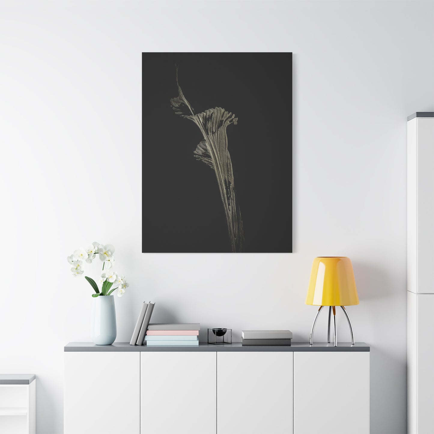 Calla Lilly - Minimalist Botanical Canvas Print — Monochrome Flower Art on Black Matte