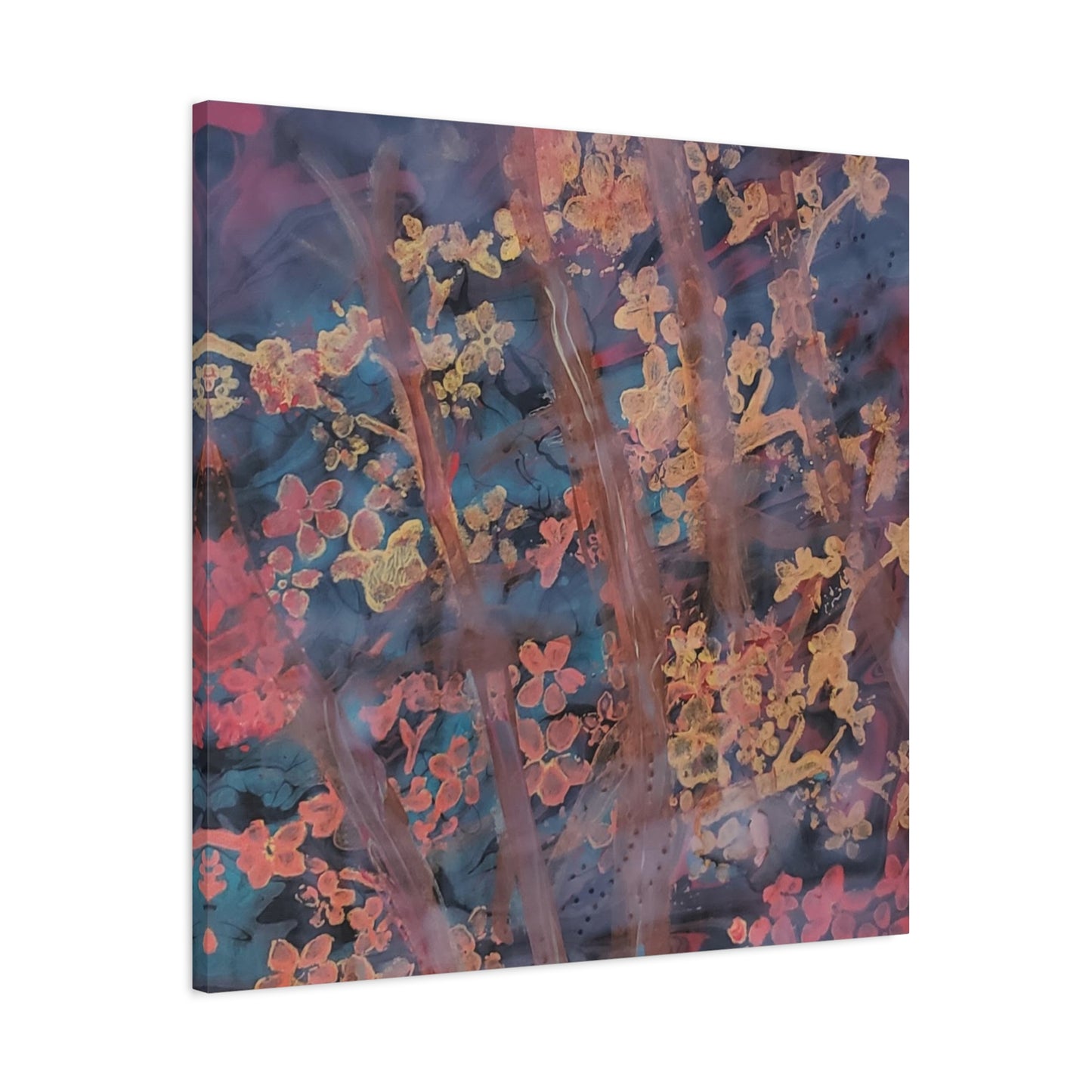 Abstract Floral Canvas Print — Moody Pink & Blue Stretched Wall Art