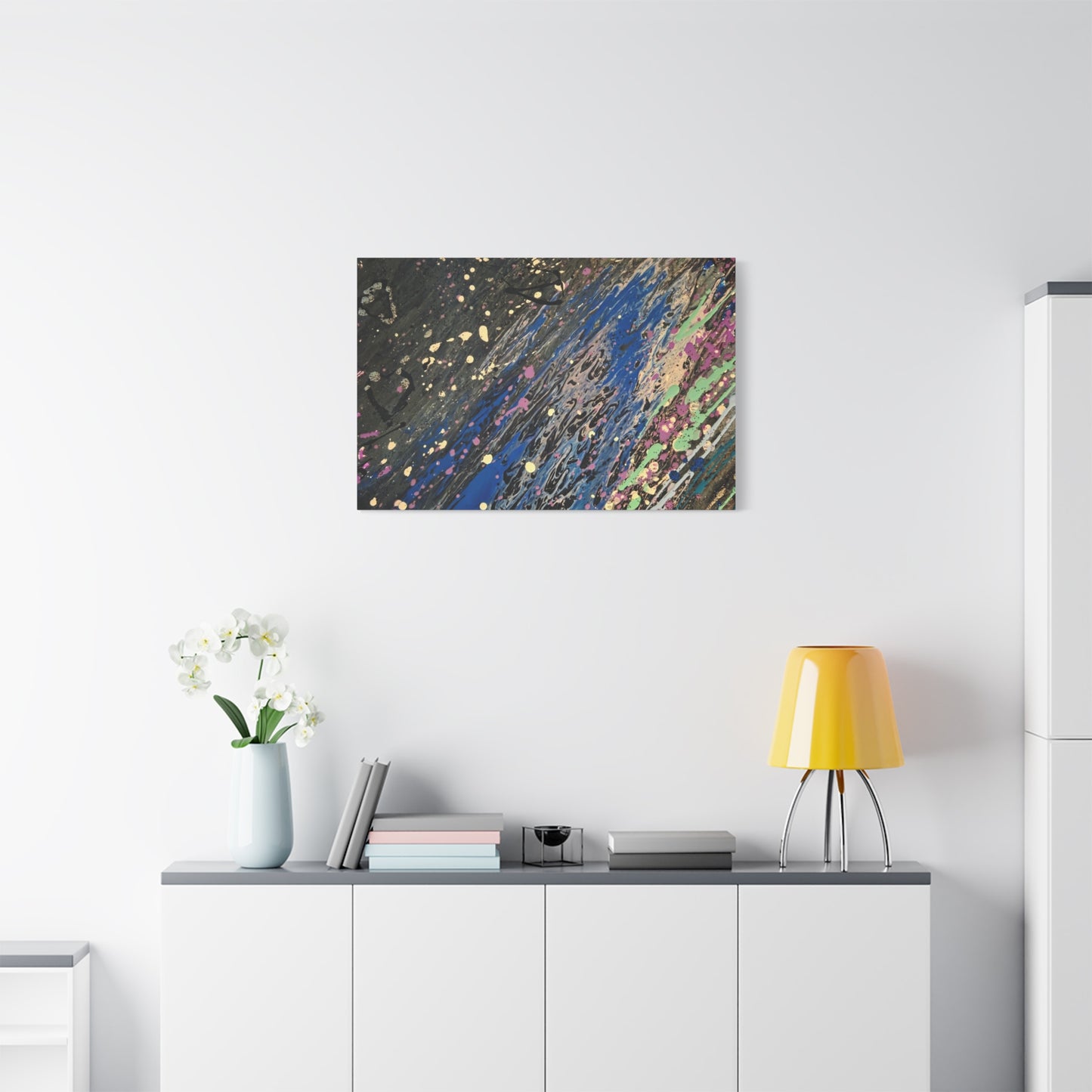 Abstract Splatter Matte Canvas Print — Colorful Fluid Art Wall Decor, Stretched 1.25"