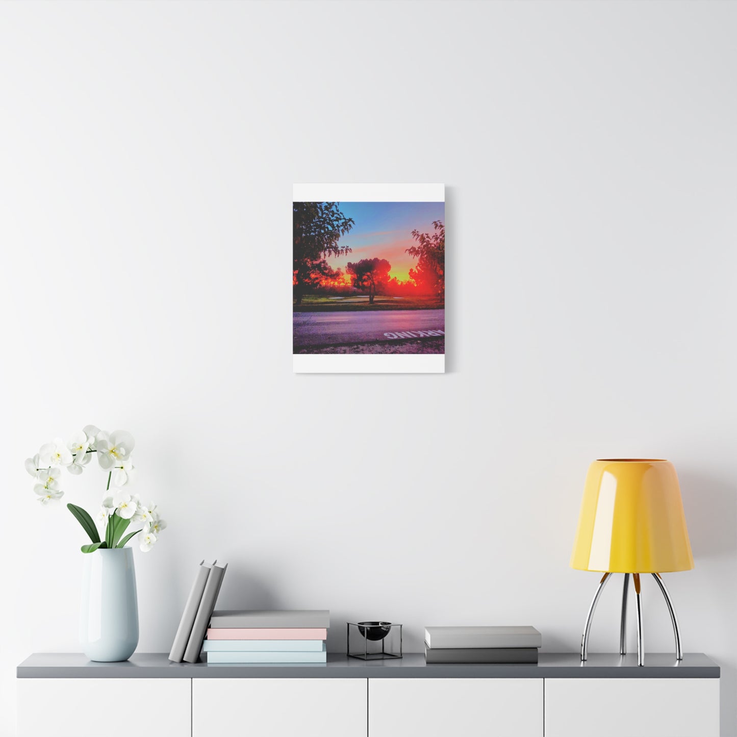 4th green @muni - Sunset Park Matte Canvas Print — Vibrant Red & Orange Landscape Wall Art