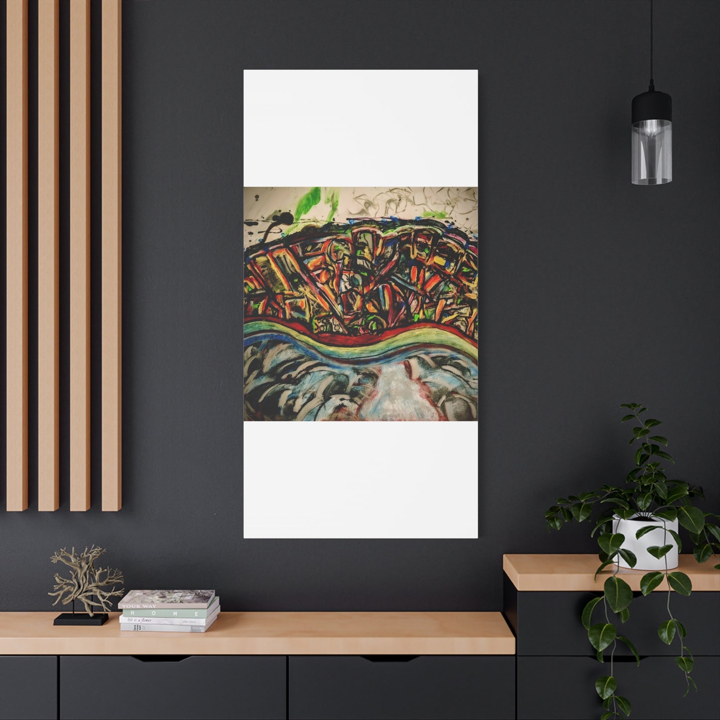 Acrylic_inequalities - Abstract Coastal Cityscape Canvas — Vibrant Ocean Wave Wall Art