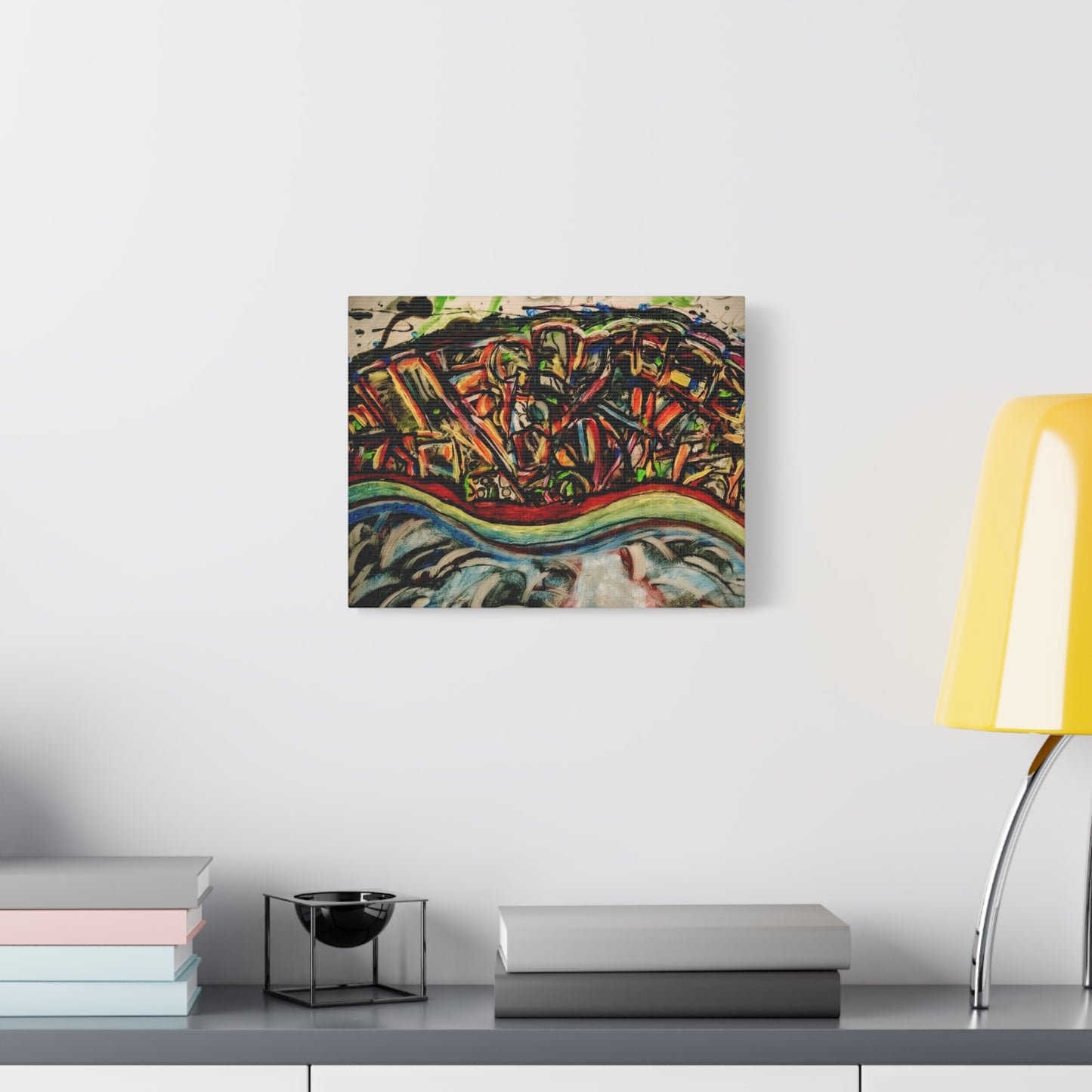 Acrylic_inequalities - Abstract Coastal Cityscape Canvas — Vibrant Ocean Wave Wall Art