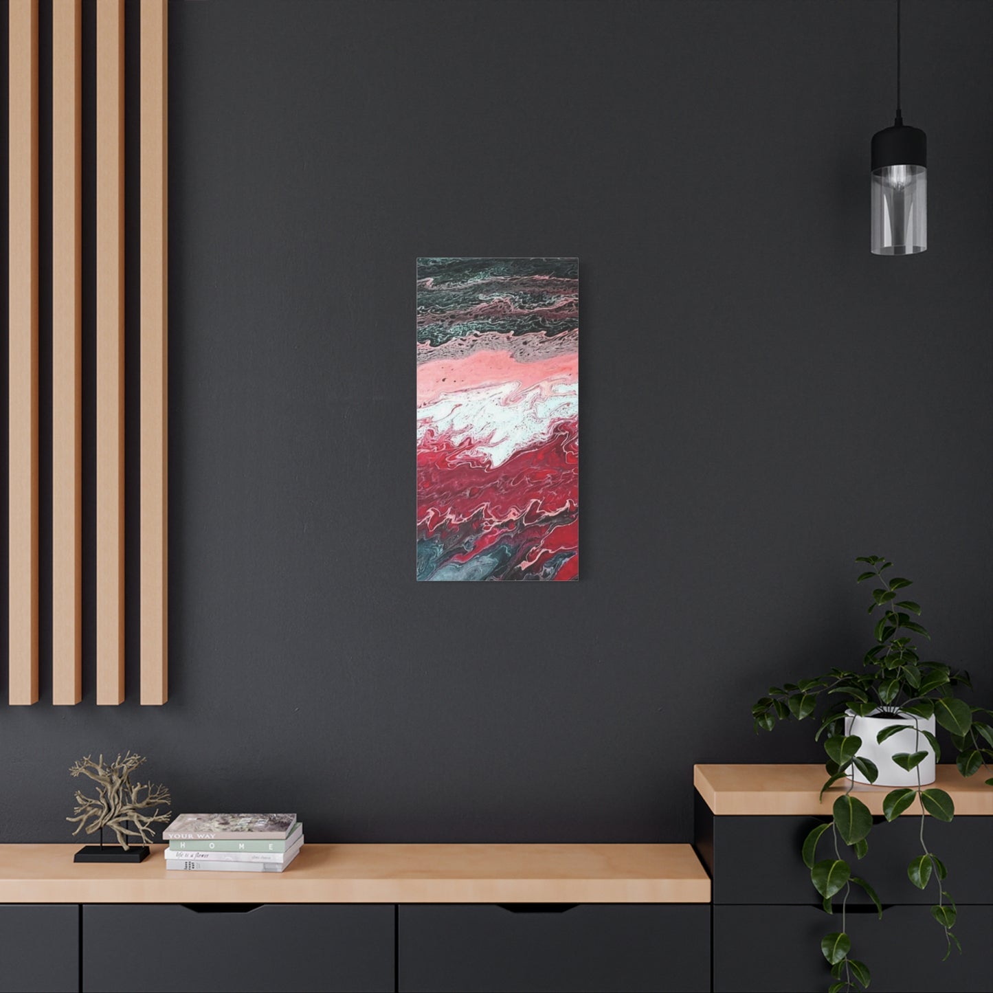 Abstract Pink & Red Fluid Art Canvas — Matte Stretched Wall Art