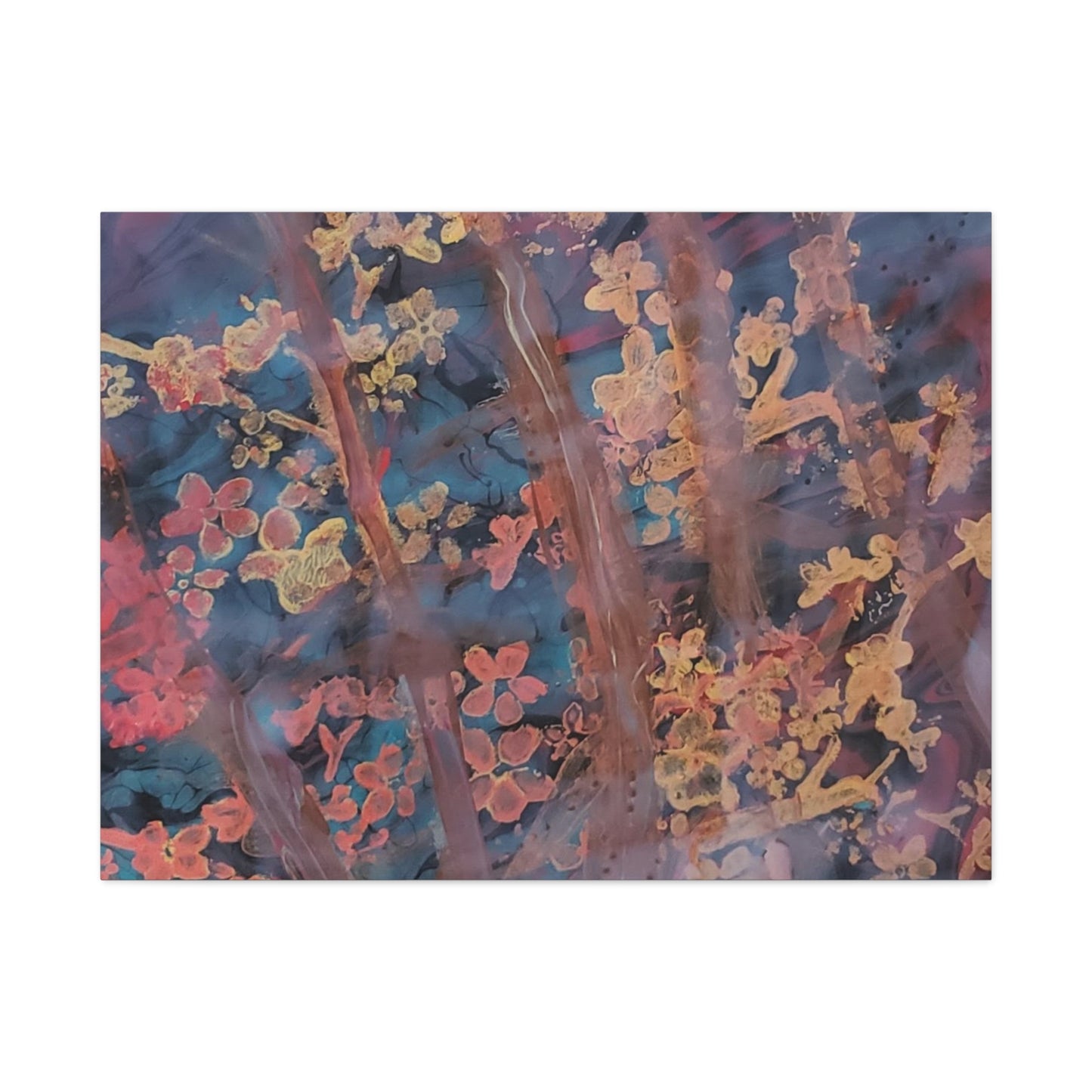 Abstract Floral Canvas Print — Moody Pink & Blue Stretched Wall Art