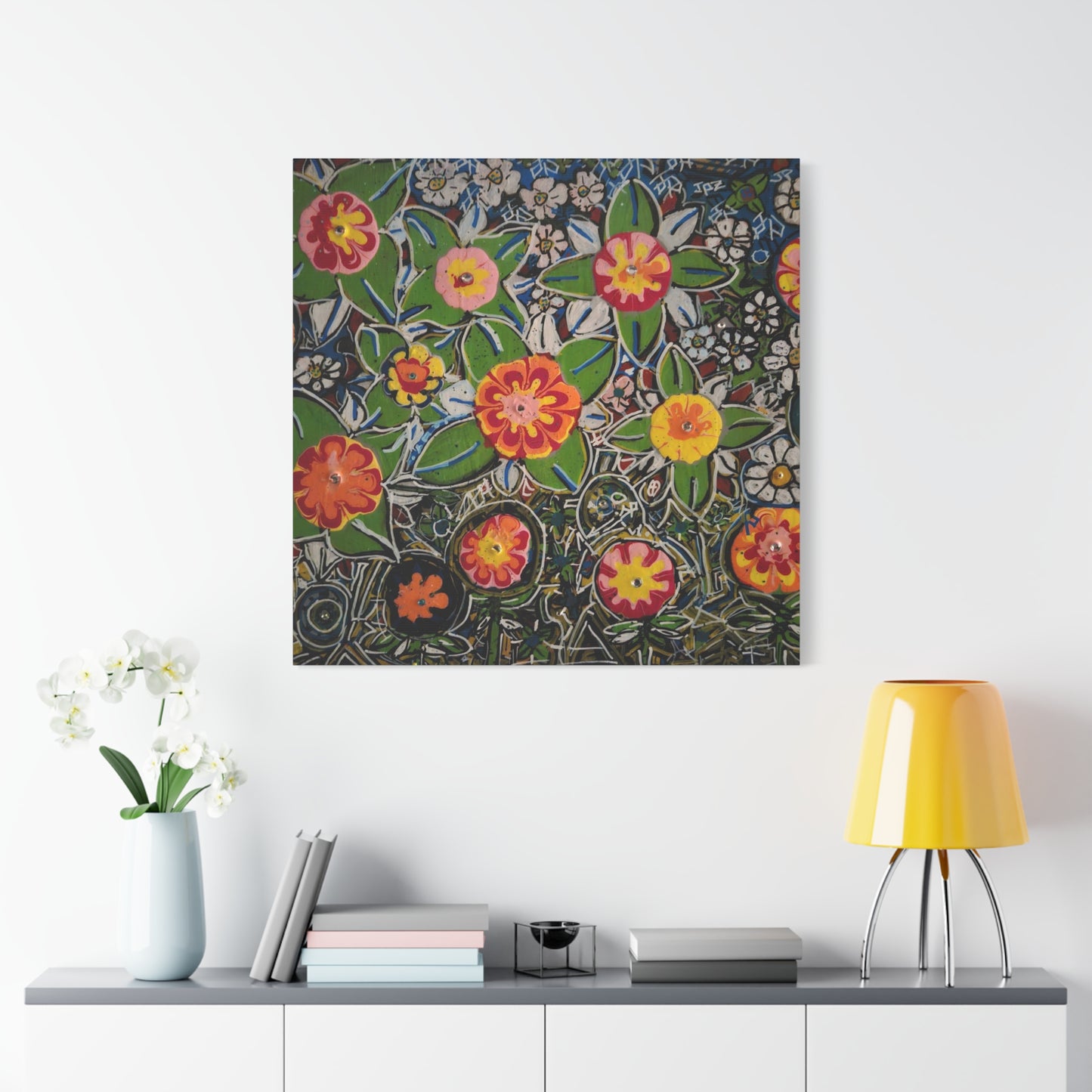 Urban_gardening-04 - Floral Pop Matte Stretched Canvas – Colorful Hand-Painted Garden Wall Art