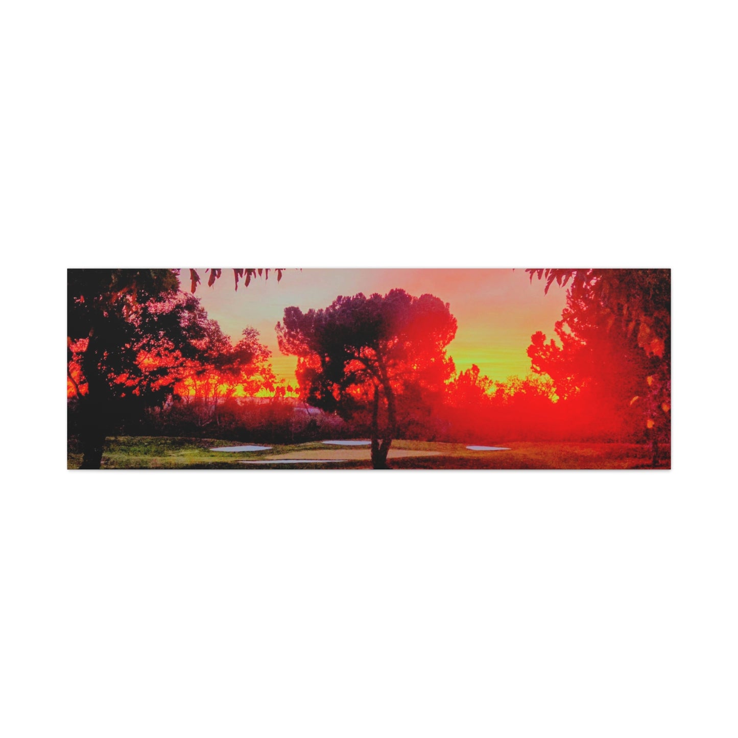 4th green @muni - Sunset Park Matte Canvas Print — Vibrant Red & Orange Landscape Wall Art