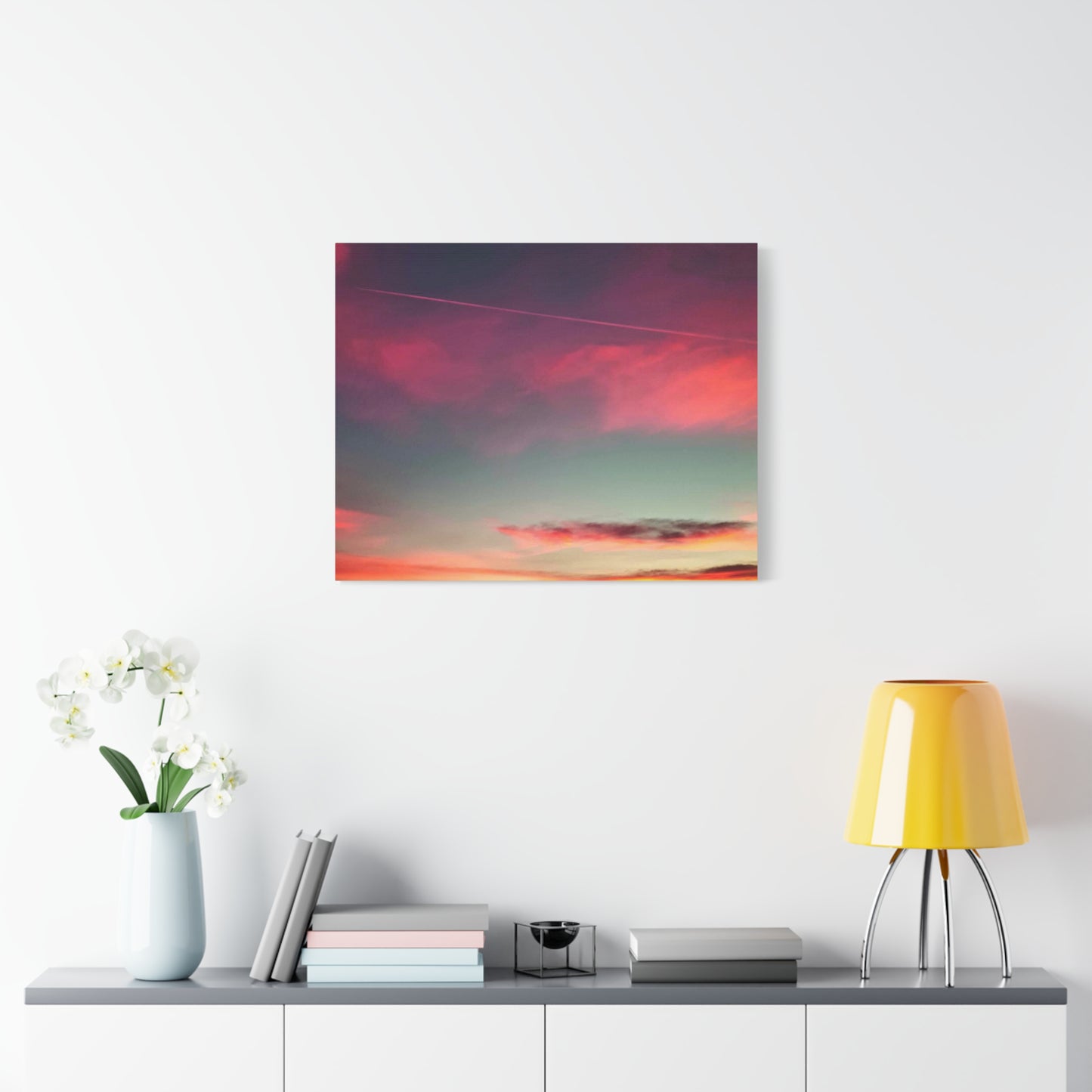 pink sky at morning - Horizon Matte Canvas Print — Vibrant Pink & Teal Sky Wall Art, Stretched 1.25"
