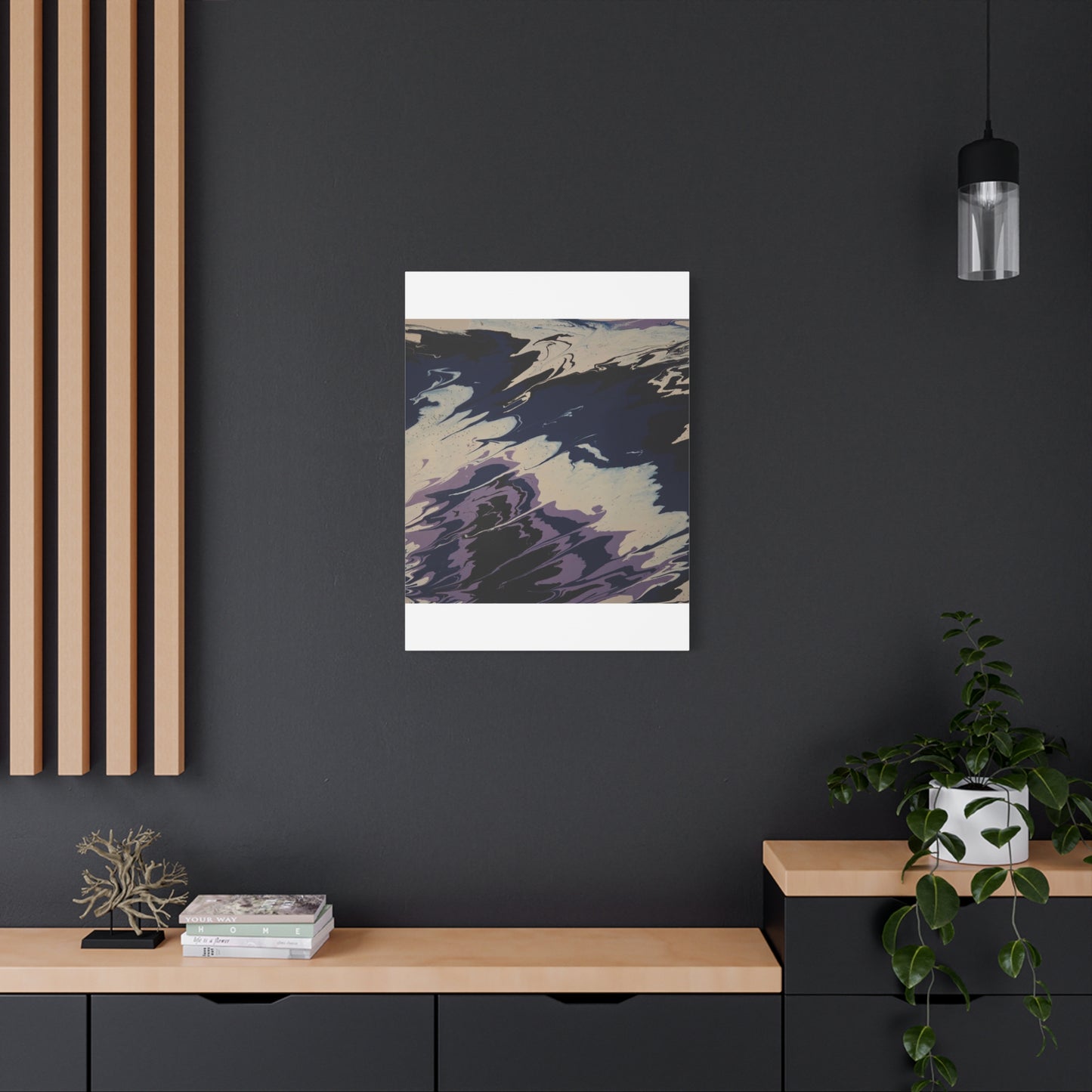 Abstract Navy & Lavender Wave Matte Stretched Canvas (1.25")