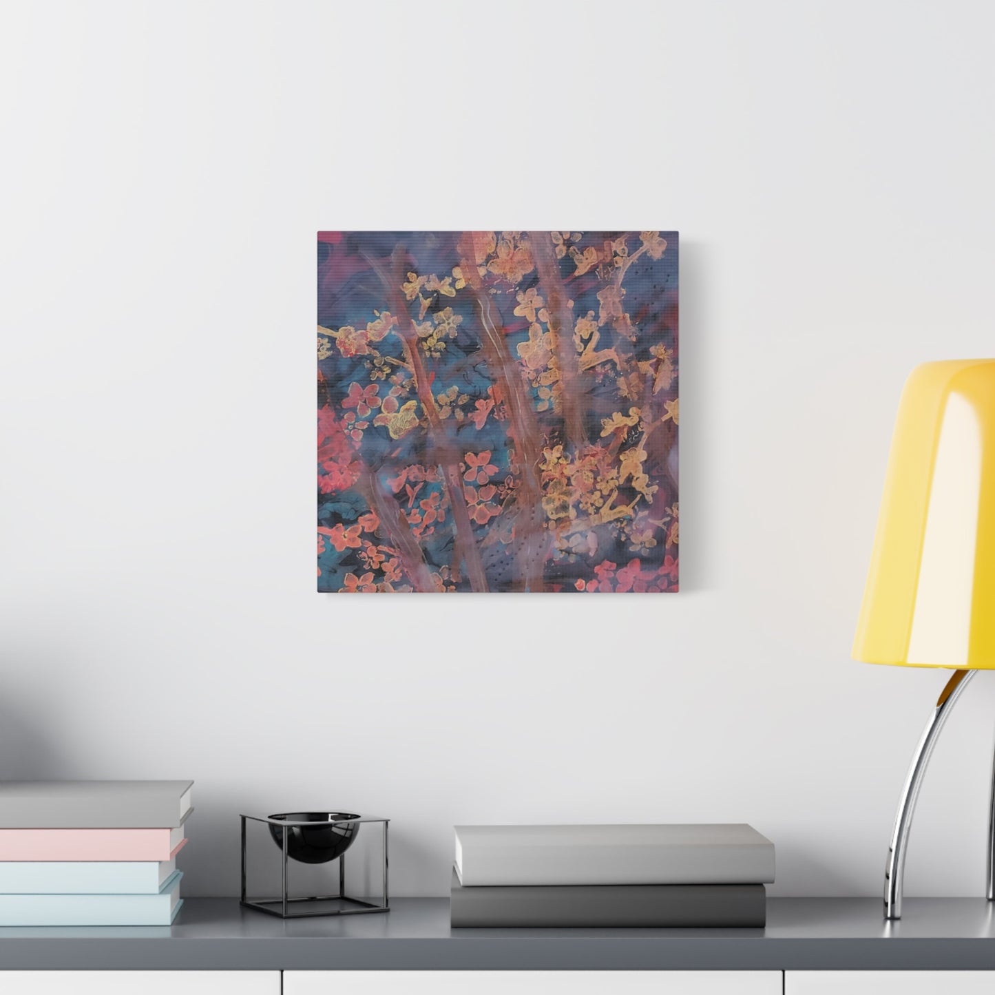 Abstract Floral Canvas Print — Moody Pink & Blue Stretched Wall Art