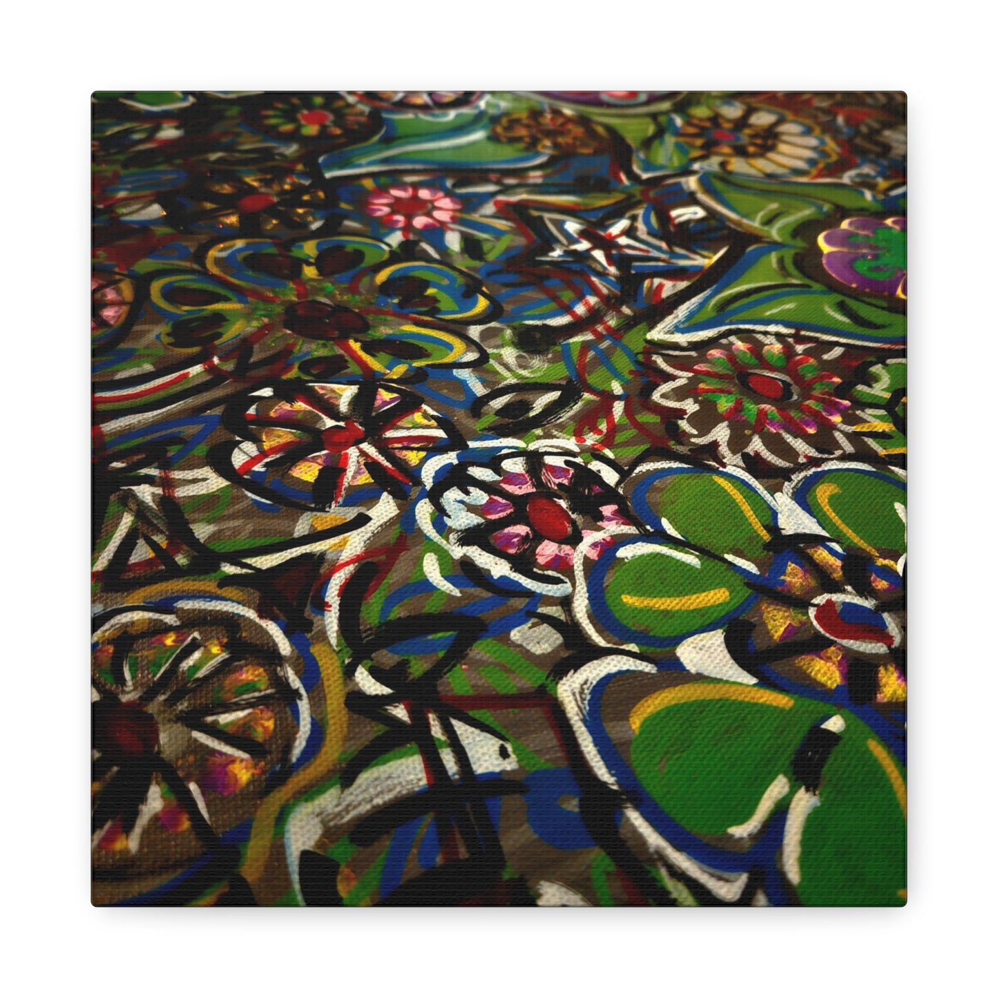 Urban_Gardening - Abstract Floral Canvas Print — Colorful Street-Art Style Stretched Wall Art