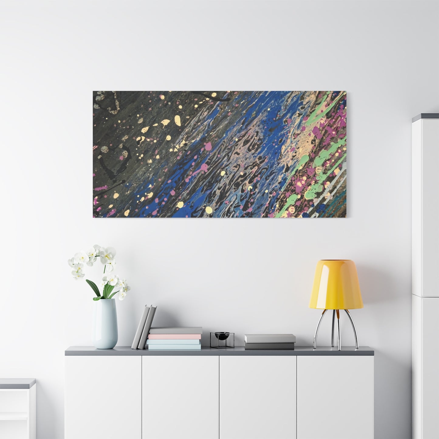Abstract Splatter Matte Canvas Print — Colorful Fluid Art Wall Decor, Stretched 1.25"