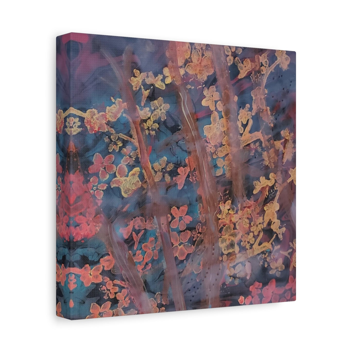 Abstract Floral Canvas Print — Moody Pink & Blue Stretched Wall Art