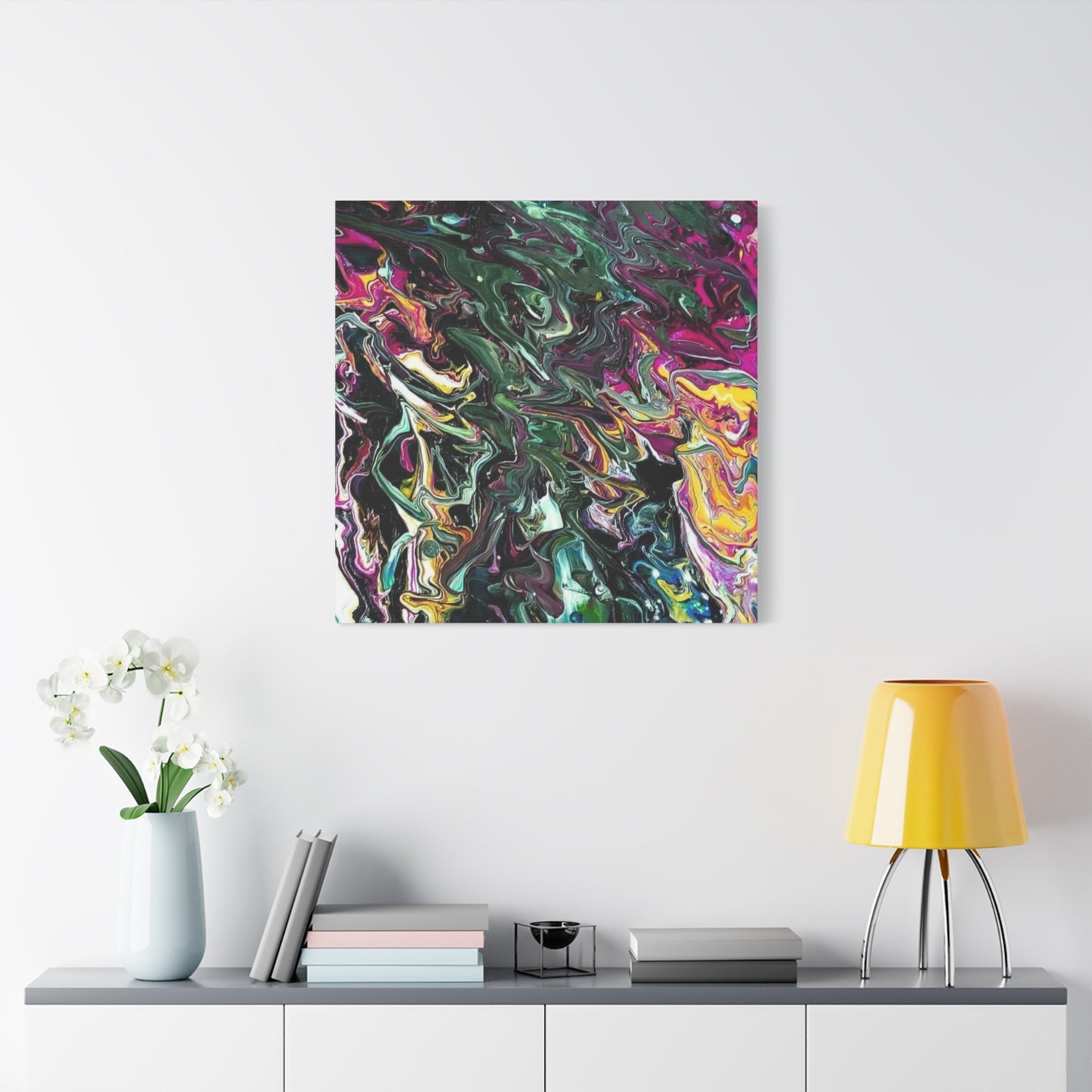 chaos in the garden - Abstract Fluid Art Matte Canvas Print - Colorful Swirl Wall Art