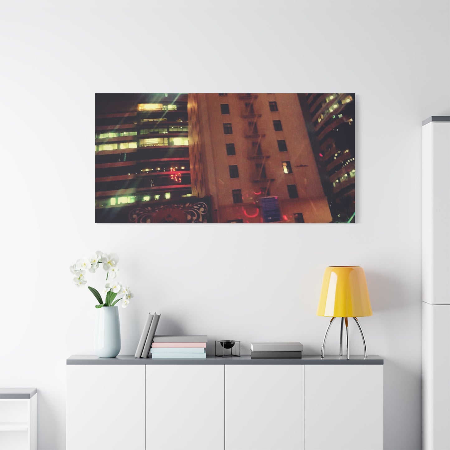 Hotel DeAnza - City Nightscape Canvas Print — Urban Street Art Building Matte Stretched 1.25"