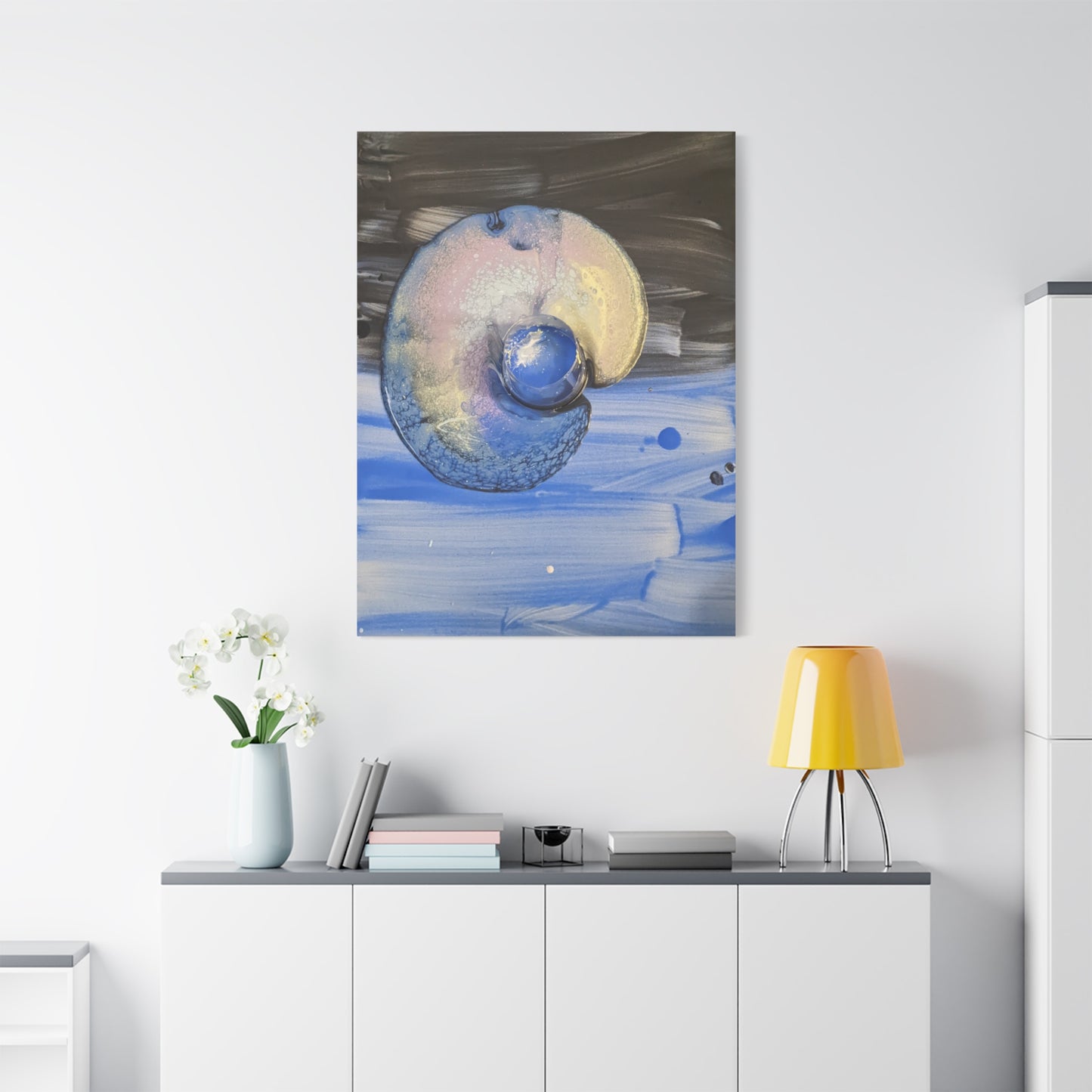 the nautilus - Abstract Blue Spiral Matte Canvas Art - Nautical Coastal Wall Decor