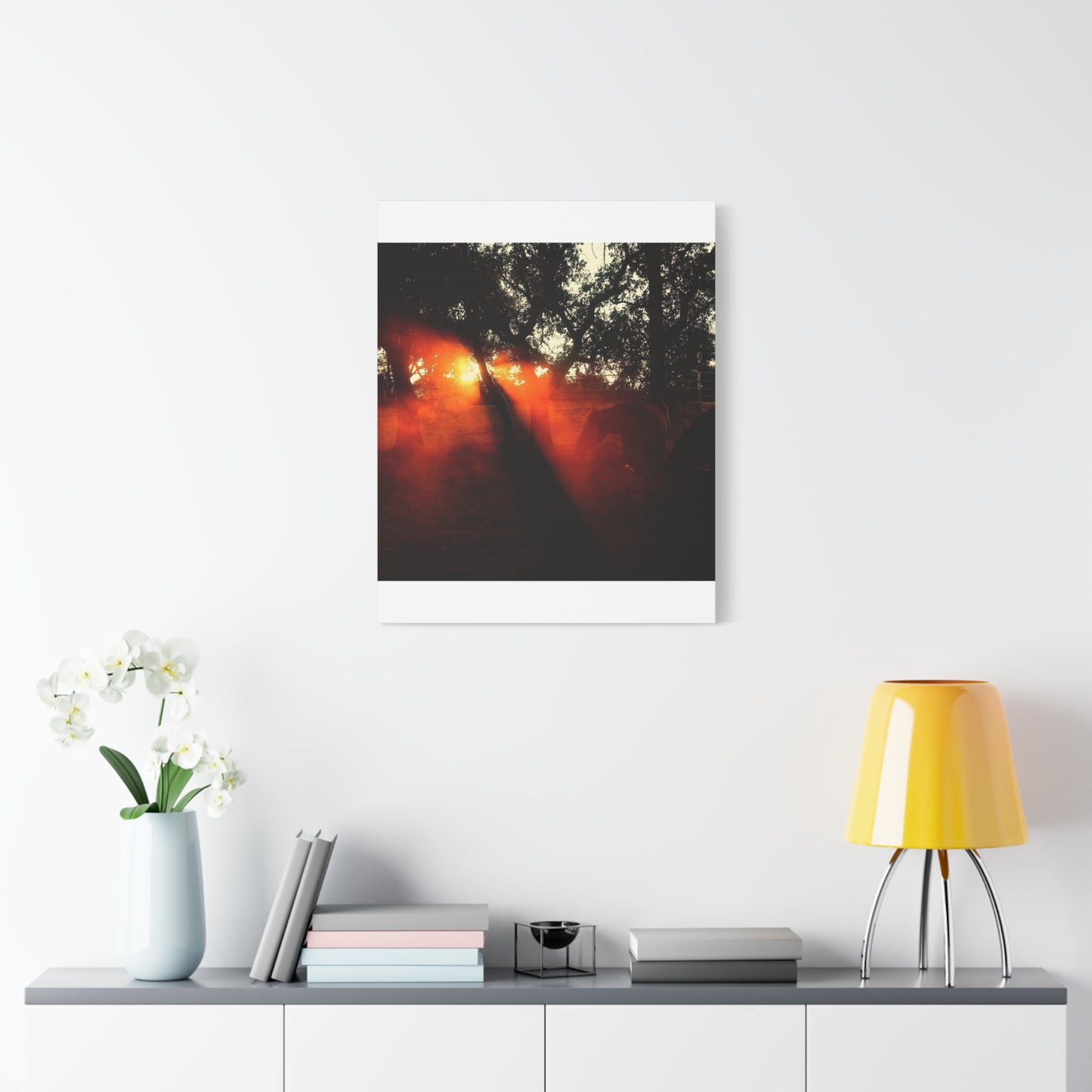 Sunset Forest Matte Canvas Wall Art — Dramatic Orange Light Photography
