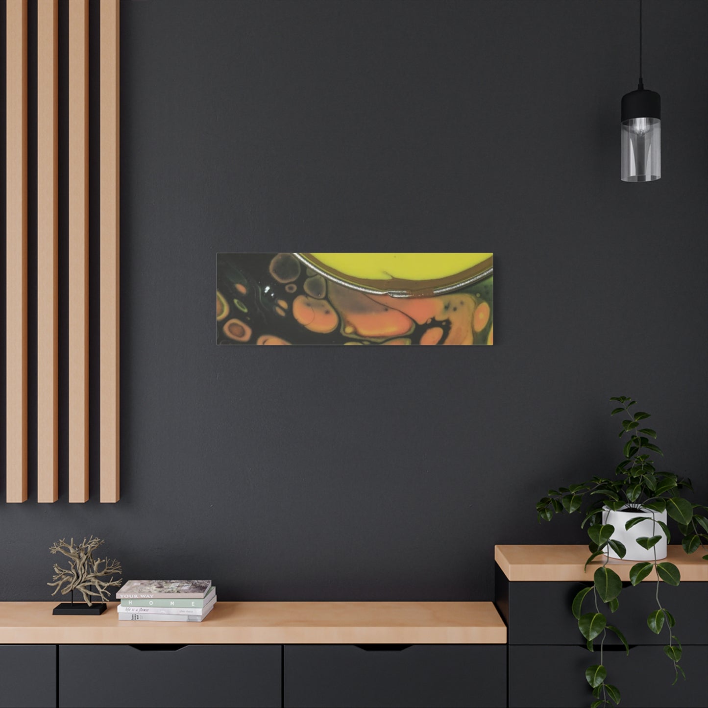 Abstract Fluid Art Canvas Print — Yellow & Black Cell Pour