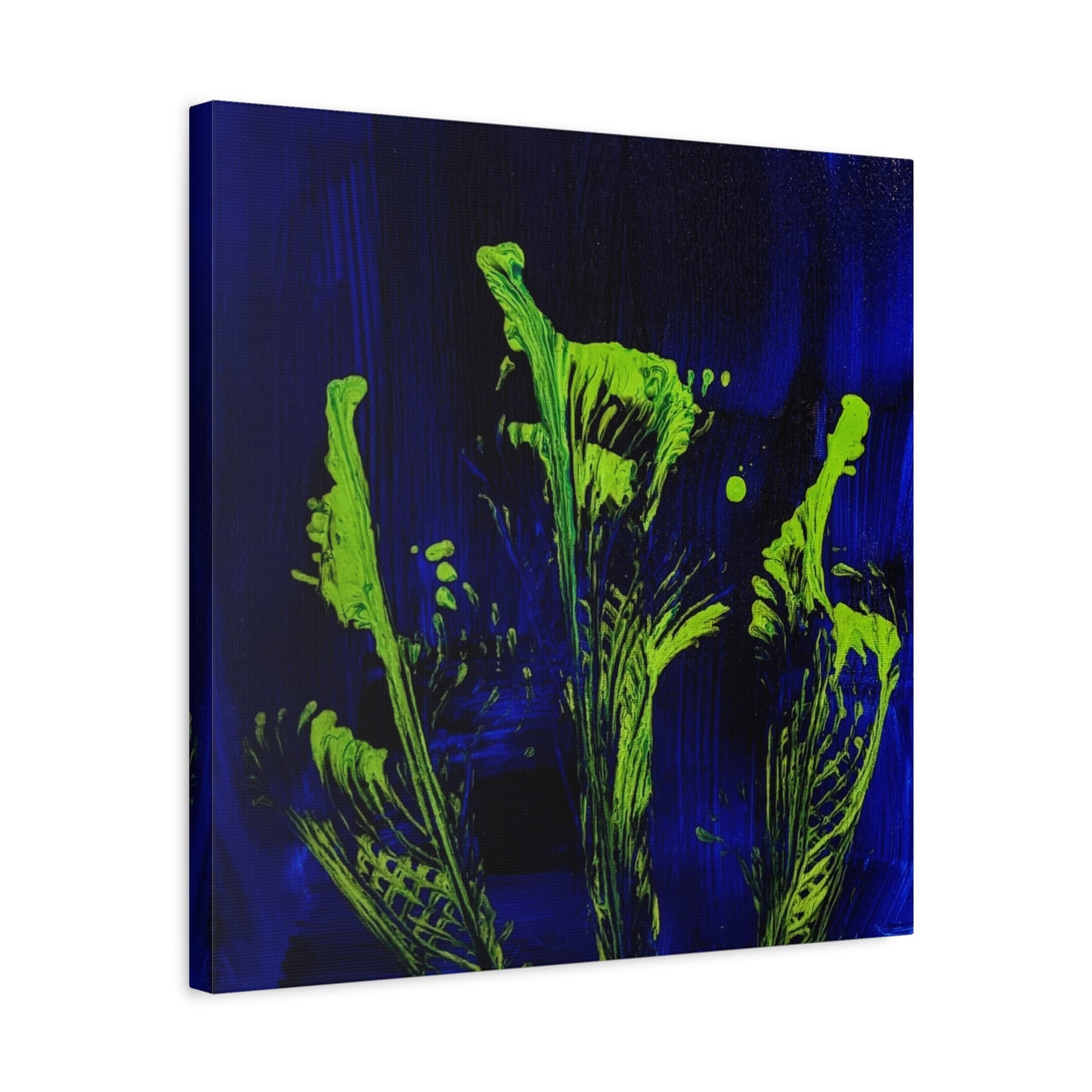 calla_lillies_pt.2 - Neon Floral Abstract Canvas Print — Blue & Lime Stretched Wall Art