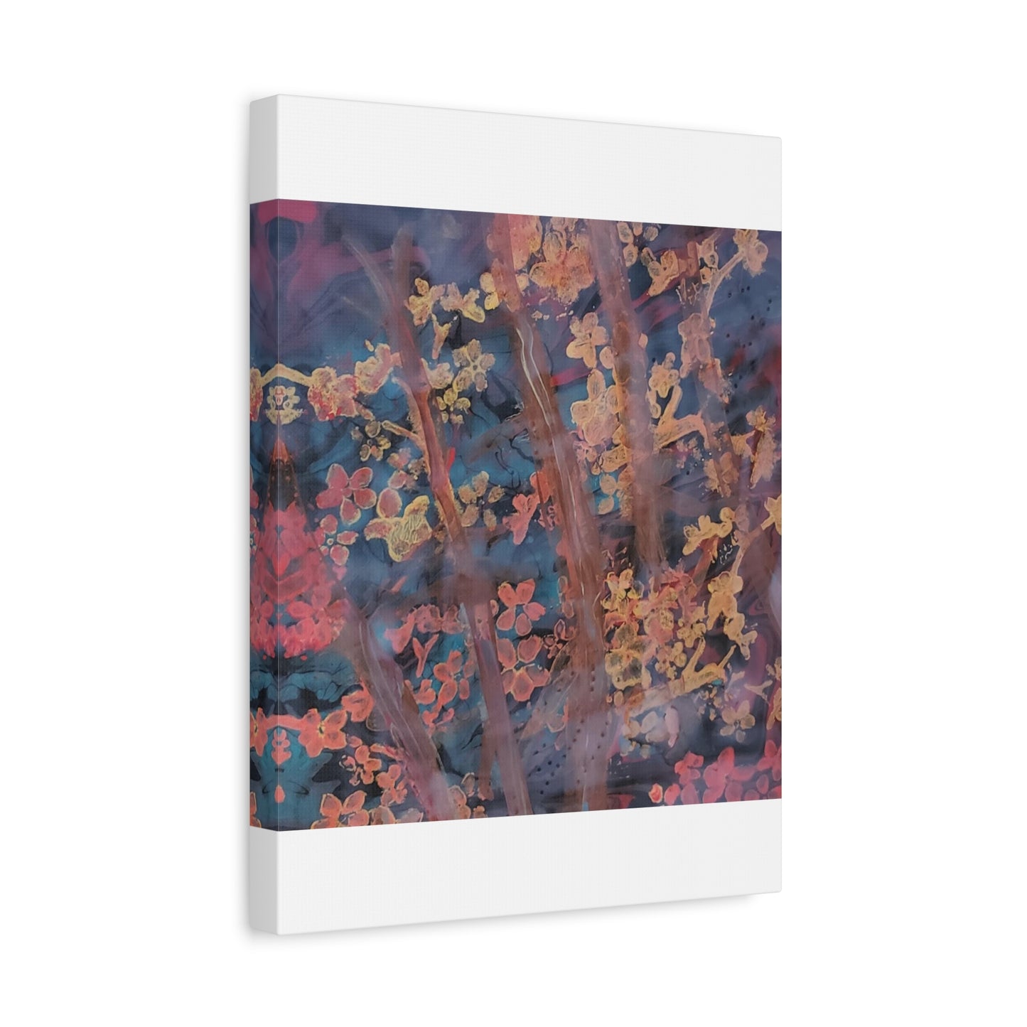 Abstract Floral Canvas Print — Moody Pink & Blue Stretched Wall Art