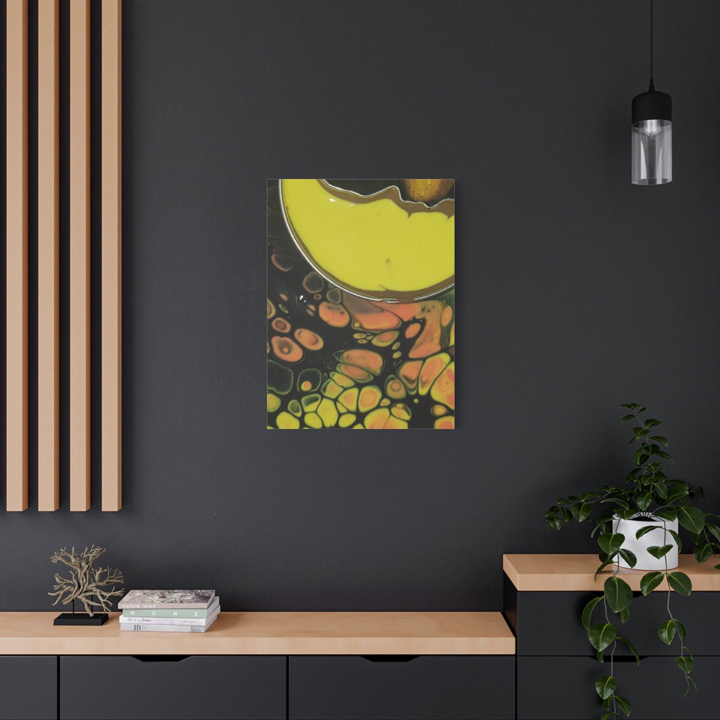 Abstract Fluid Art Canvas Print — Yellow & Black Cell Pour