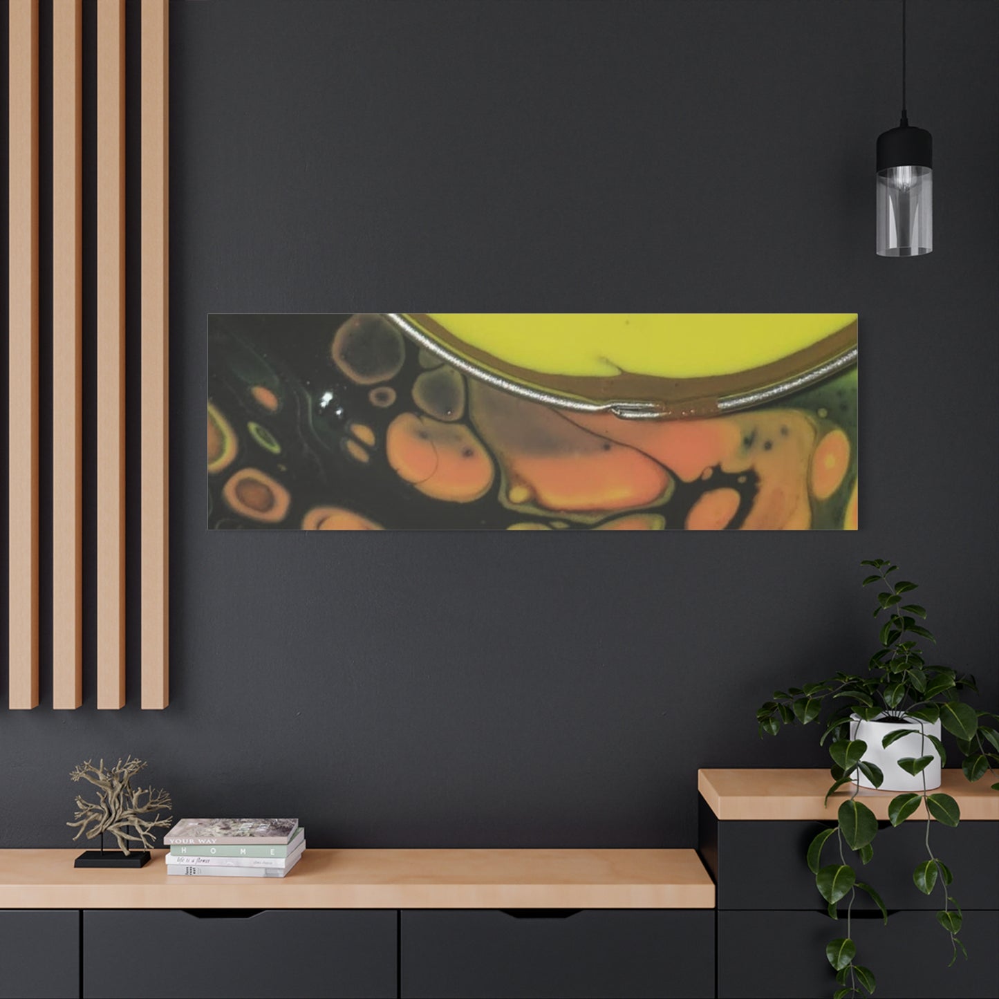 Abstract Fluid Art Canvas Print — Yellow & Black Cell Pour