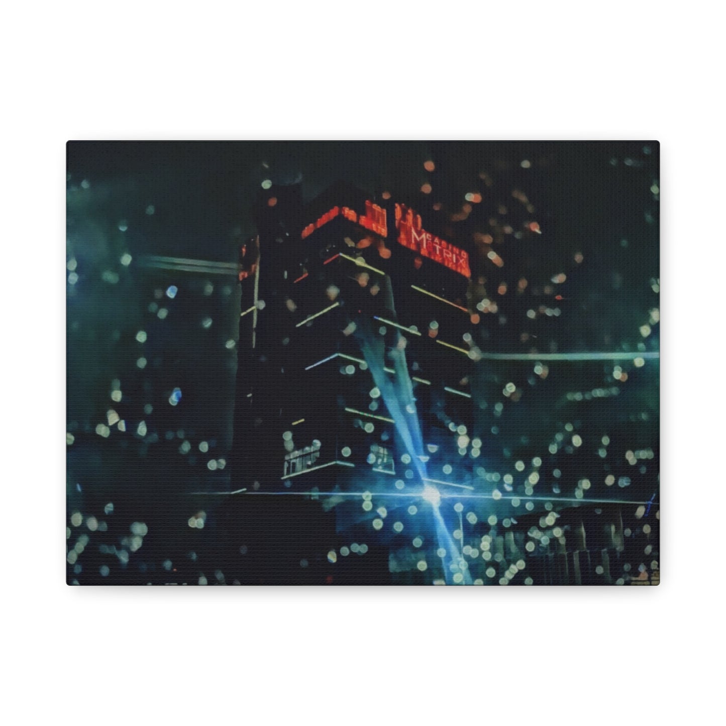 matrix @night Canvas Print — Moody Rainy Urban Wall Art (Matte Stretched)
