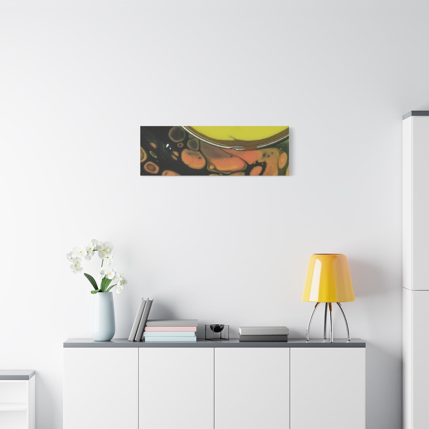 Abstract Fluid Art Canvas Print — Yellow & Black Cell Pour