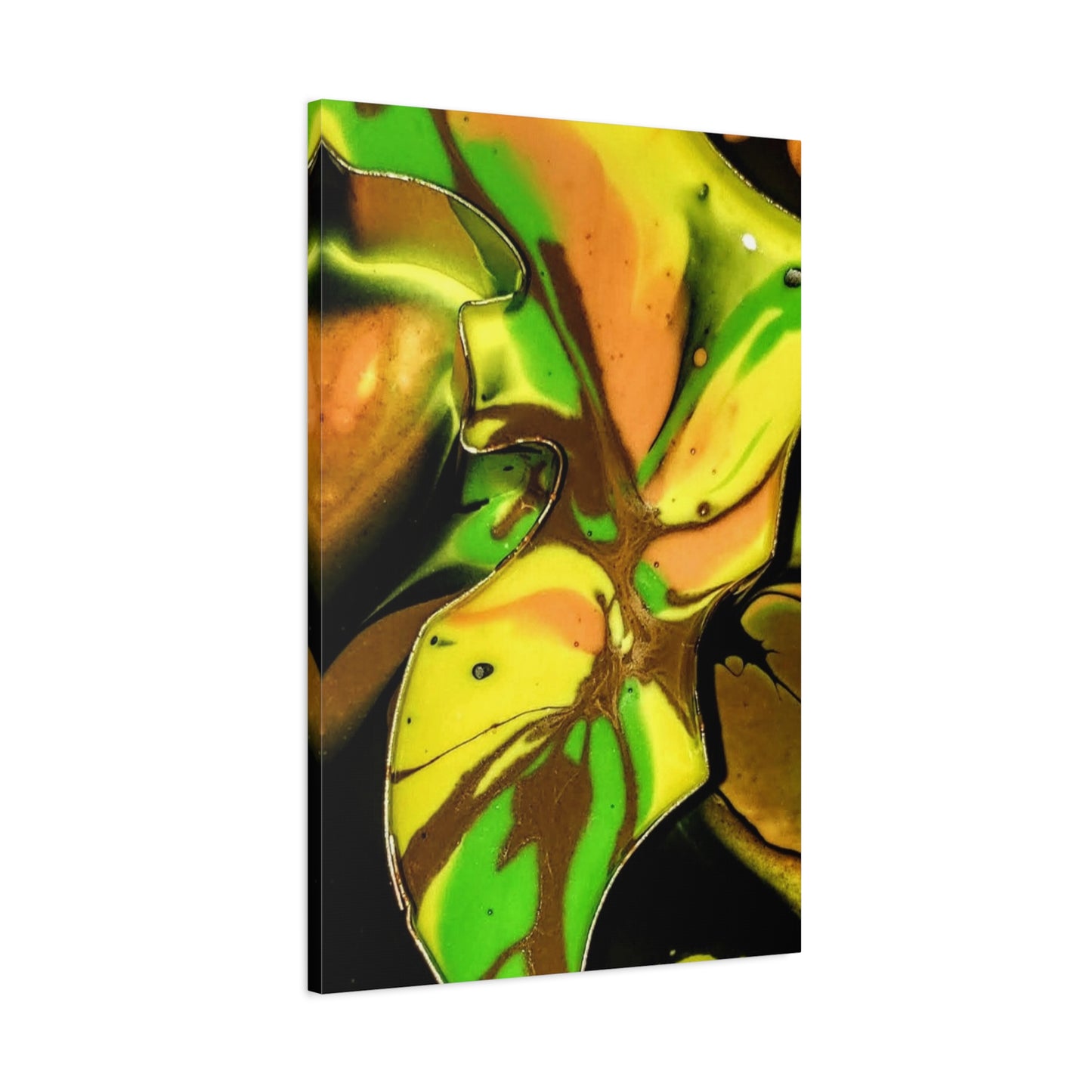 Abstract Green & Gold Fluid Art Matte Canvas Print (Stretched)