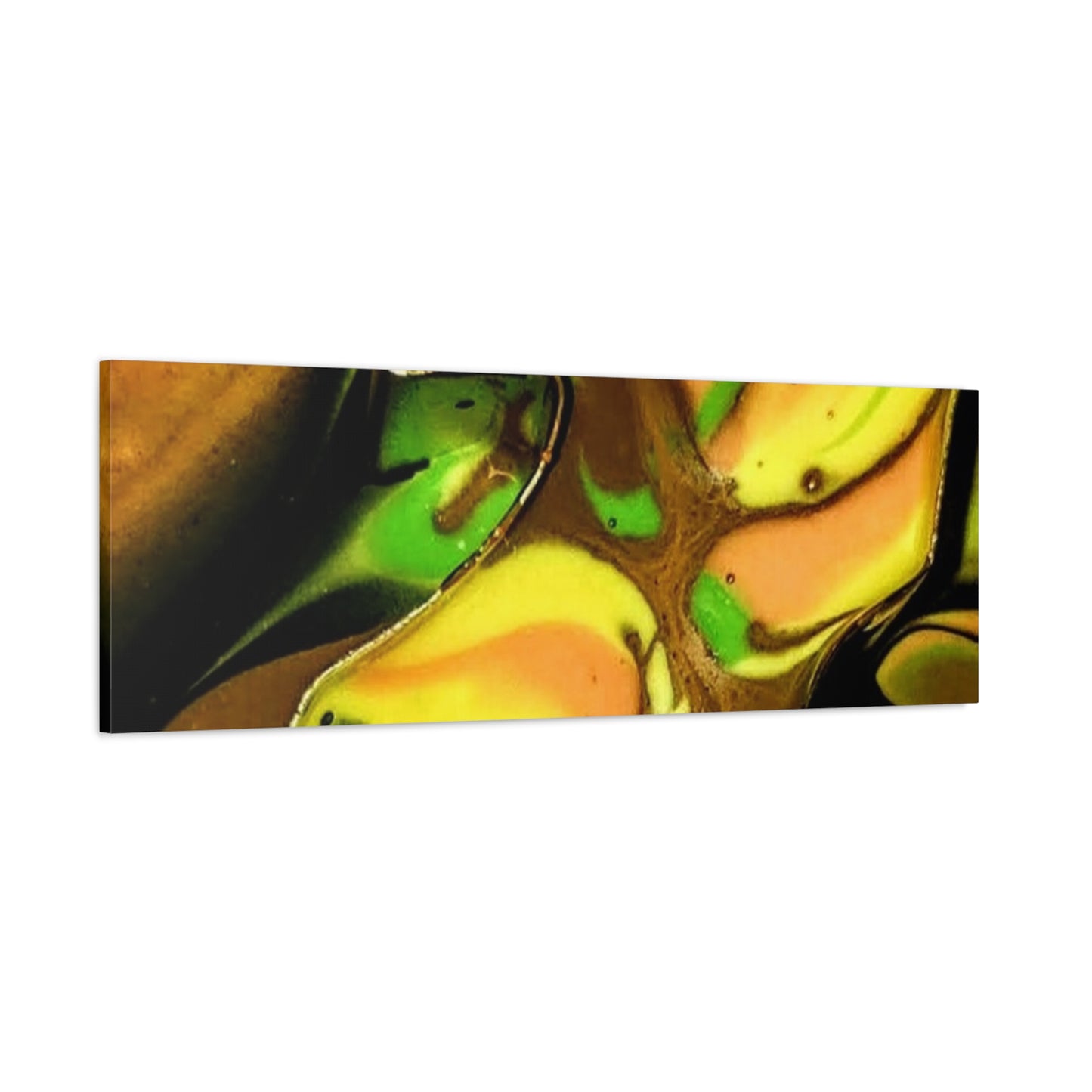 Abstract Green & Gold Fluid Art Matte Canvas Print (Stretched)
