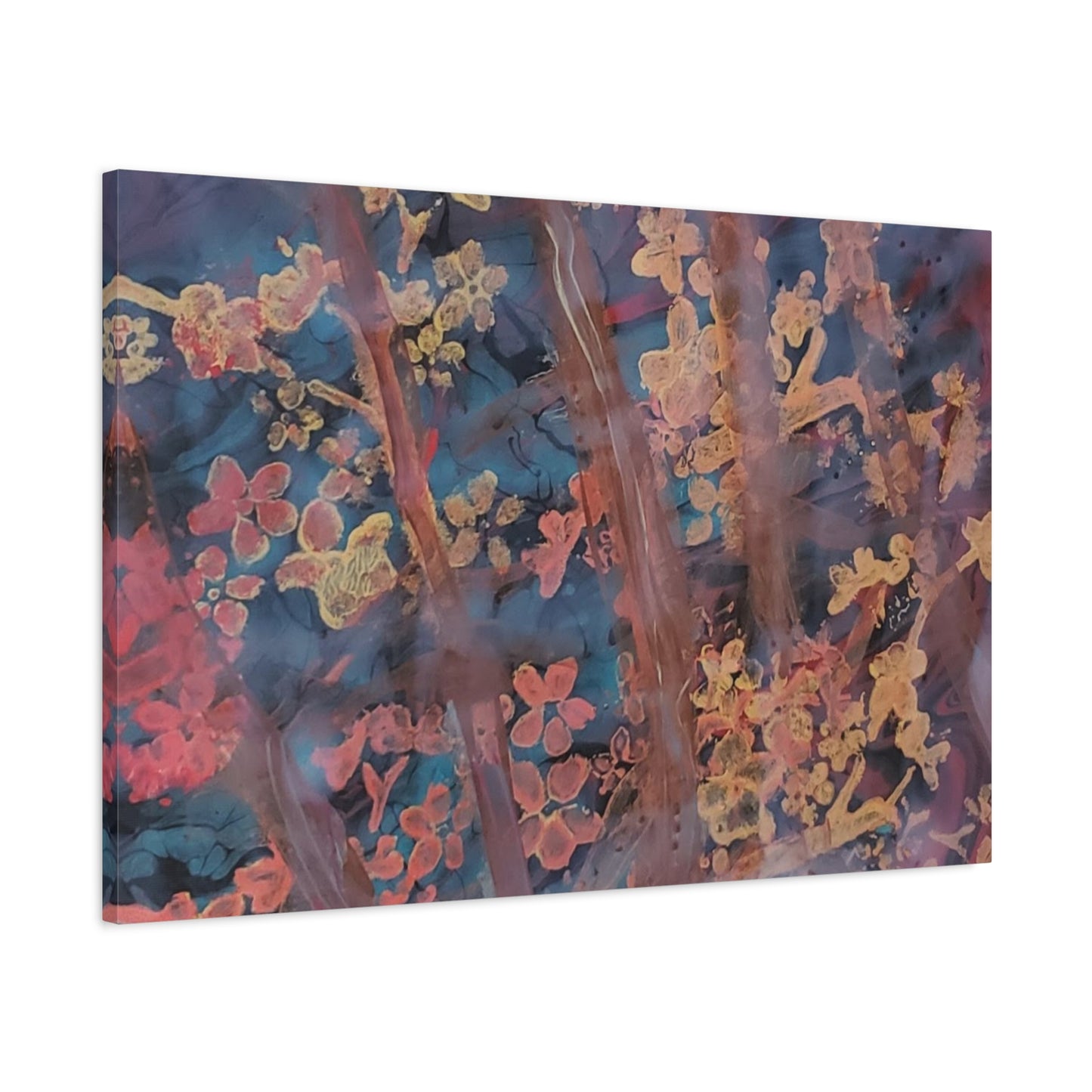 Abstract Floral Canvas Print — Moody Pink & Blue Stretched Wall Art