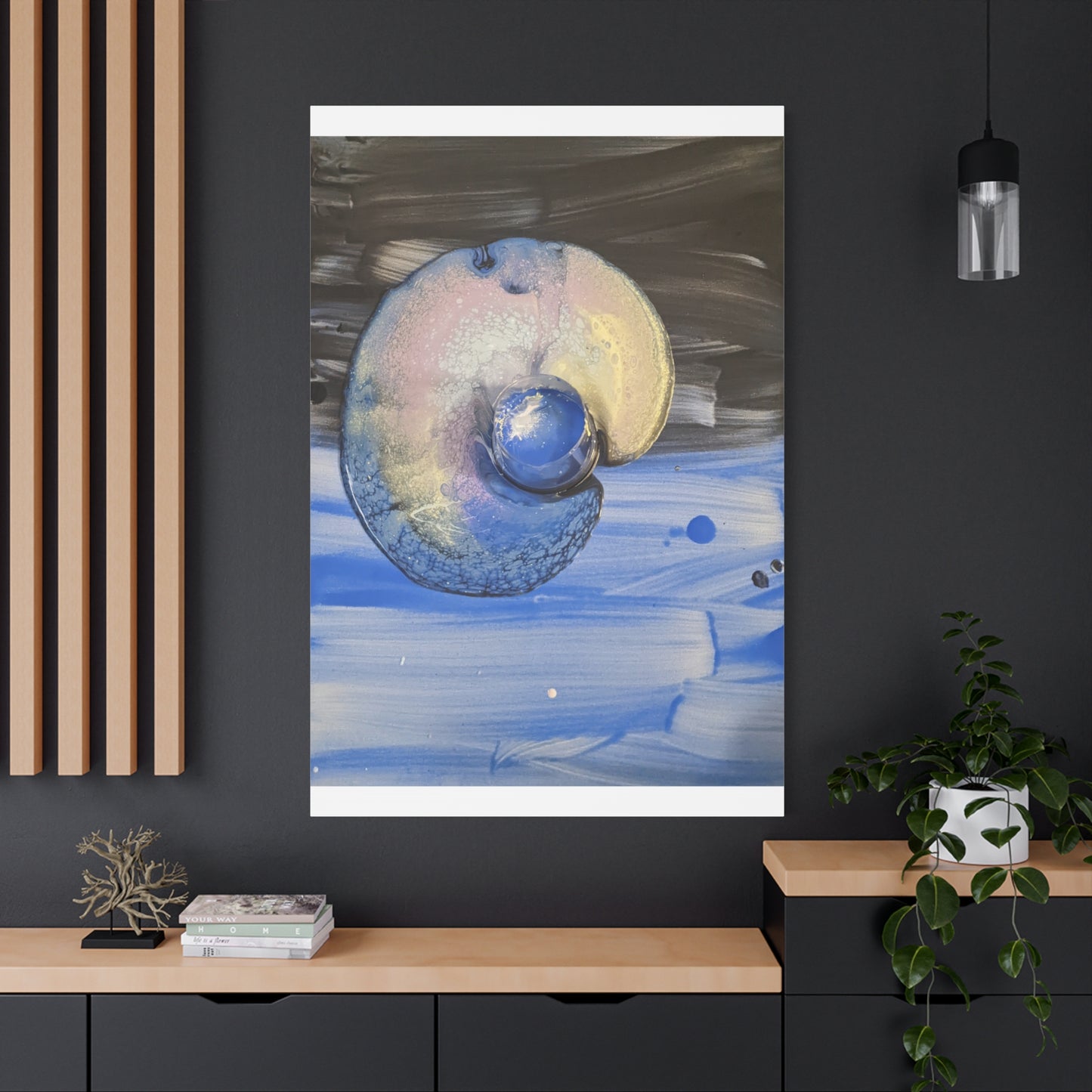 the nautilus - Abstract Blue Spiral Matte Canvas Art - Nautical Coastal Wall Decor
