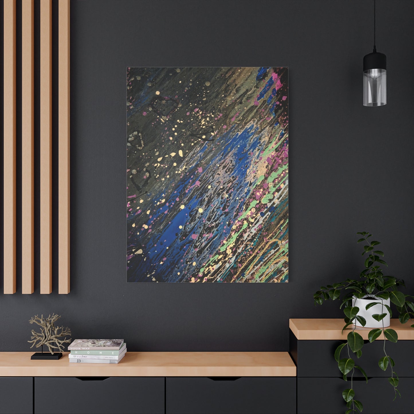 Abstract Splatter Matte Canvas Print — Colorful Fluid Art Wall Decor, Stretched 1.25"