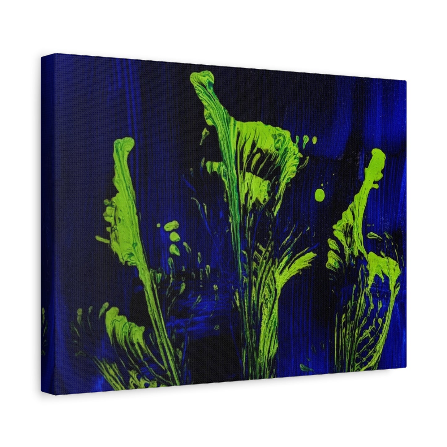 calla_lillies_pt.2 - Neon Floral Abstract Canvas Print — Blue & Lime Stretched Wall Art