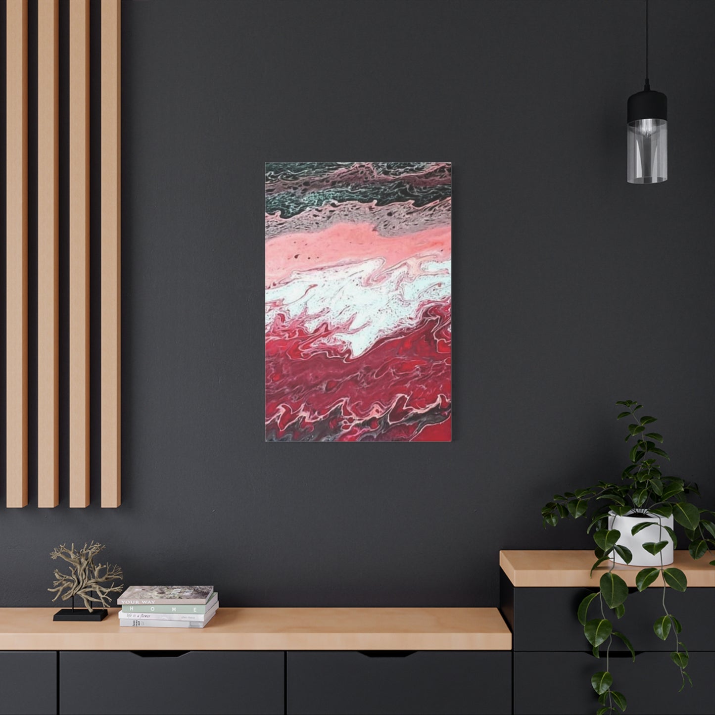 Abstract Pink & Red Fluid Art Canvas — Matte Stretched Wall Art