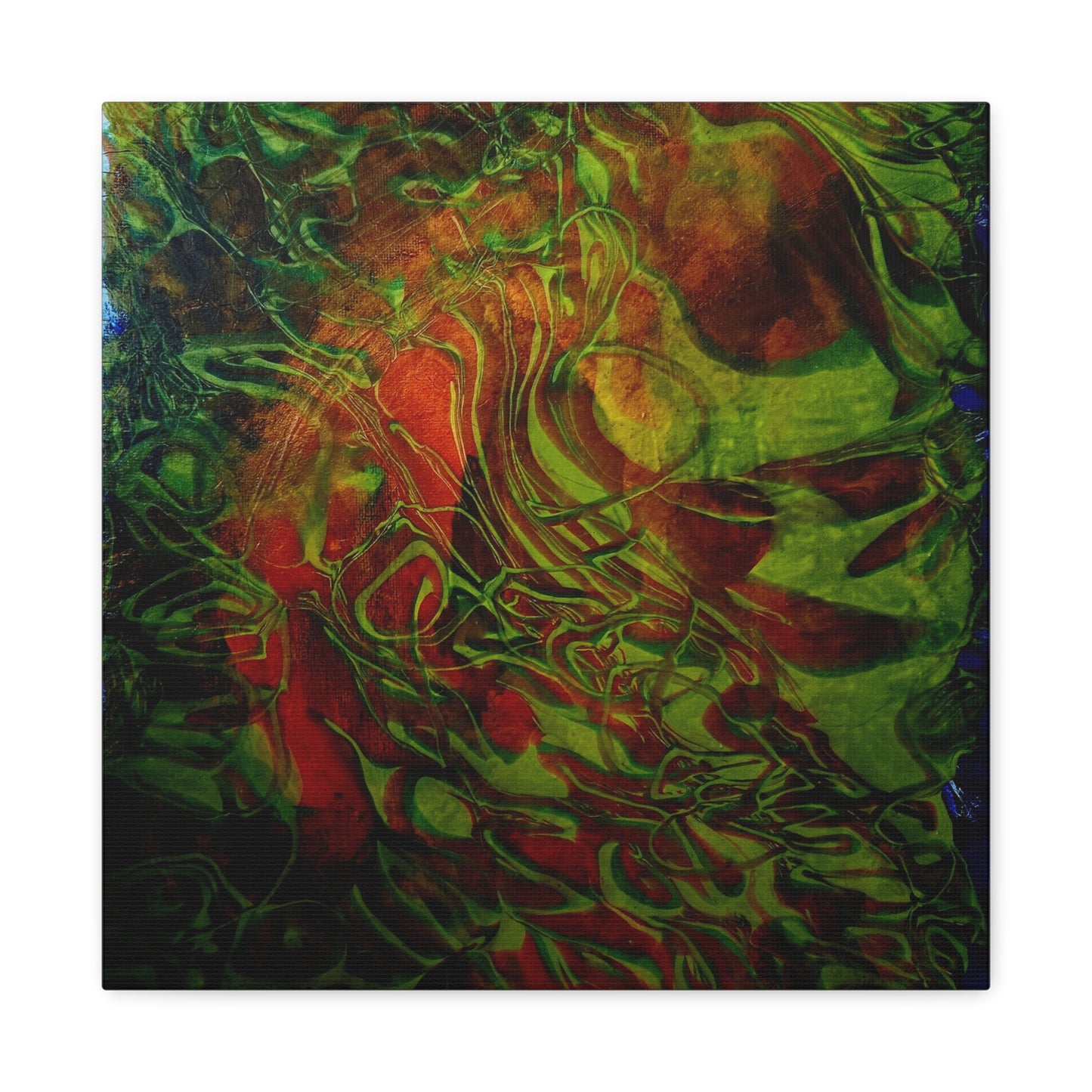 Abstract Green & Red Fluid Art Canvas Print