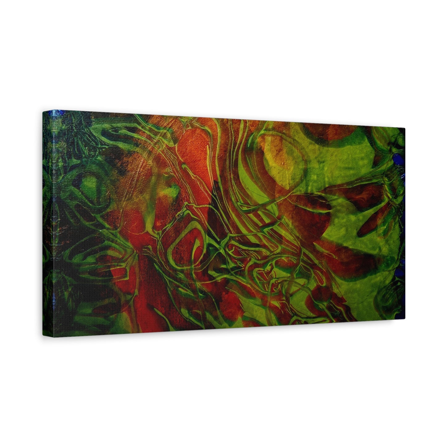 Abstract Green & Red Fluid Art Canvas Print