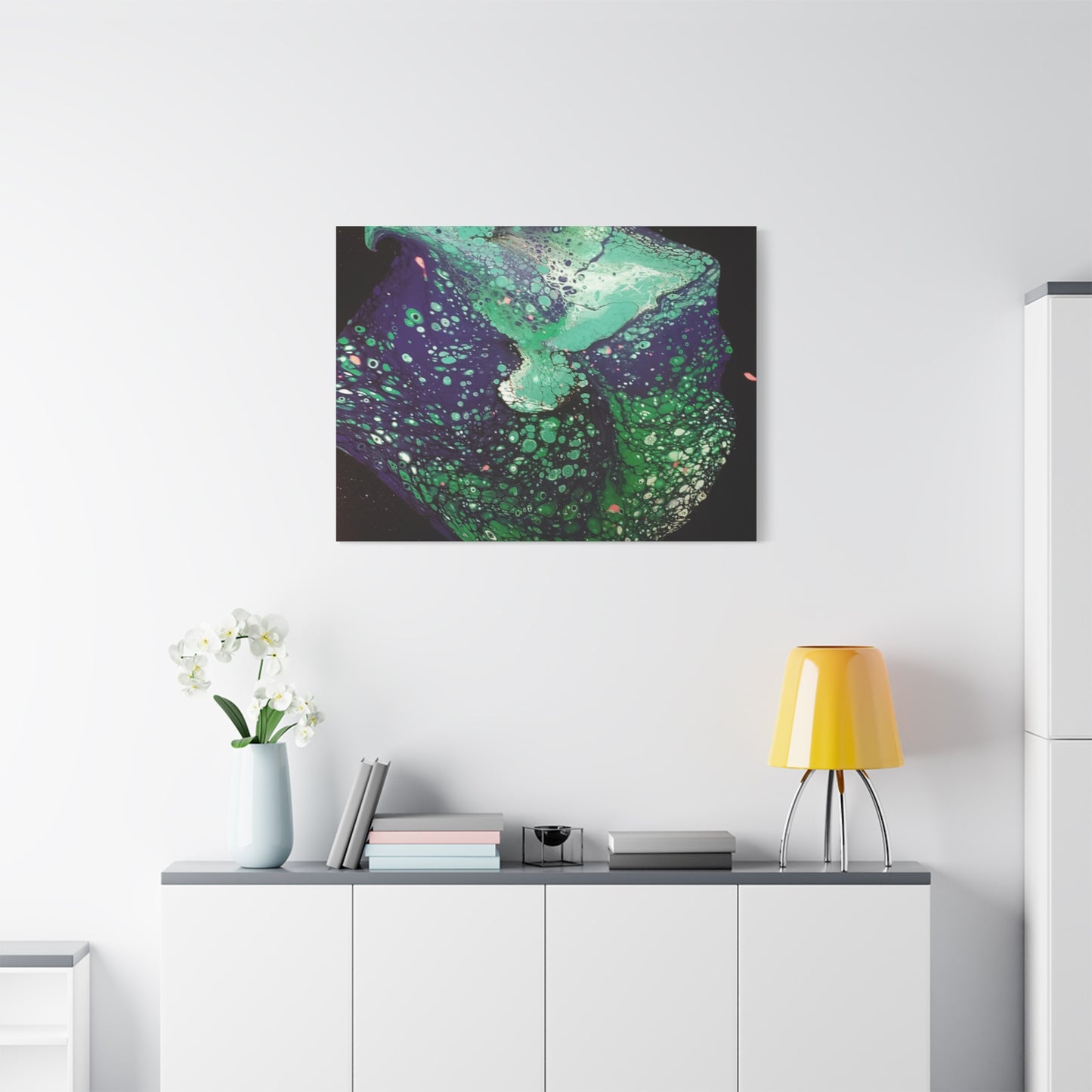 Abstract Green & Teal Fluid Art Canvas Print - Matte Stretched Wall Art
