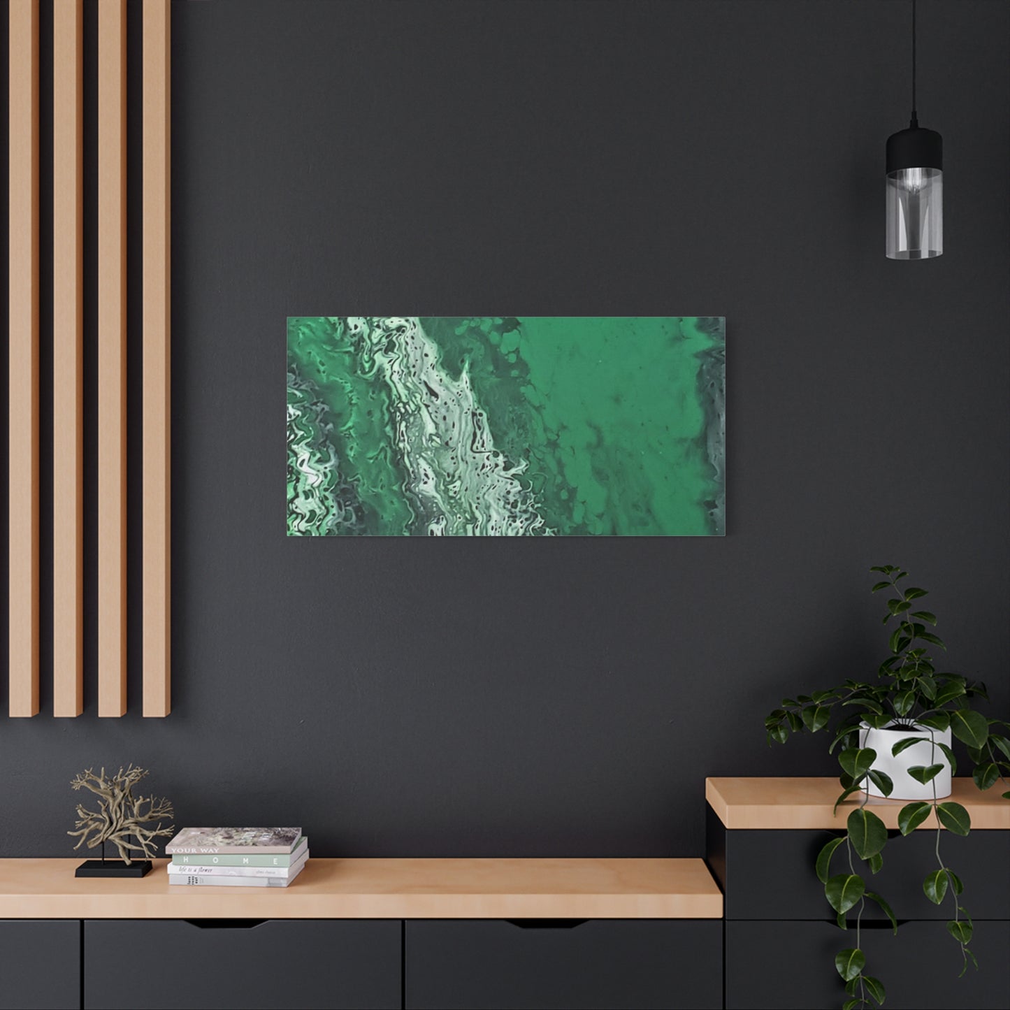 Emerald Wave Abstract Canvas Print — Matte Stretched Wall Art