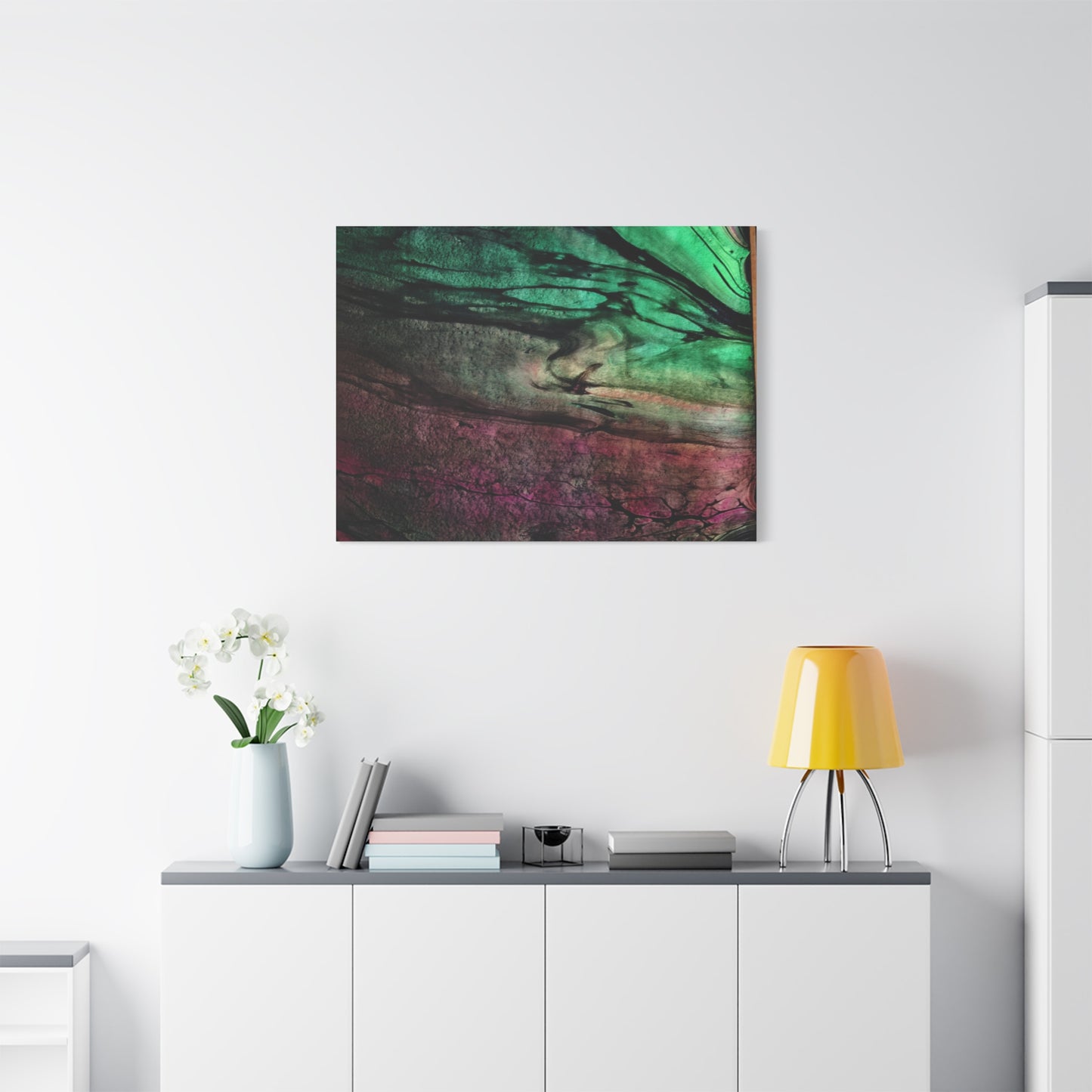 flame tempered pour - Abstract Teal & Magenta Canvas Wall Art — Matte Stretched 1.25"