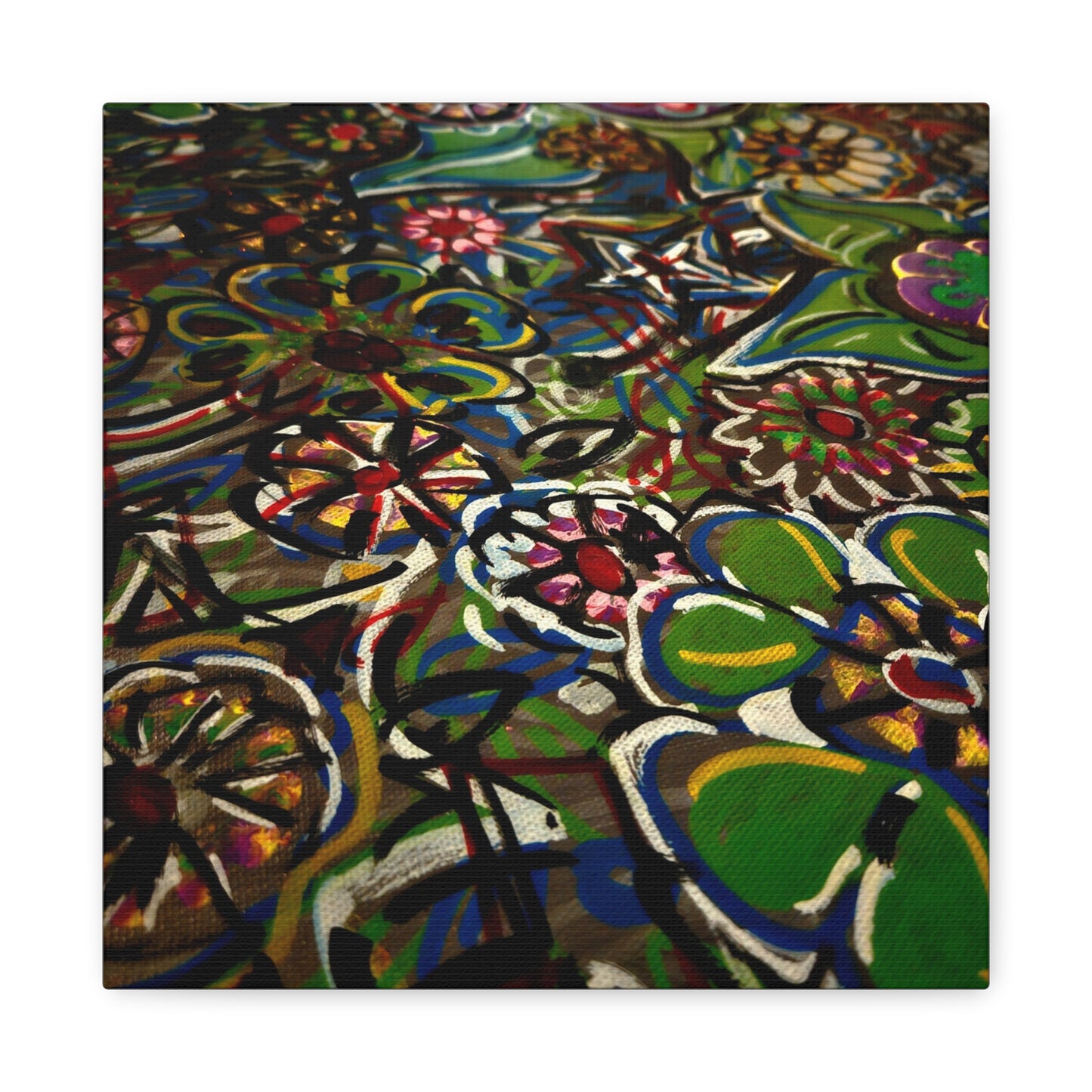 Urban_Gardening - Abstract Floral Canvas Print — Colorful Street-Art Style Stretched Wall Art